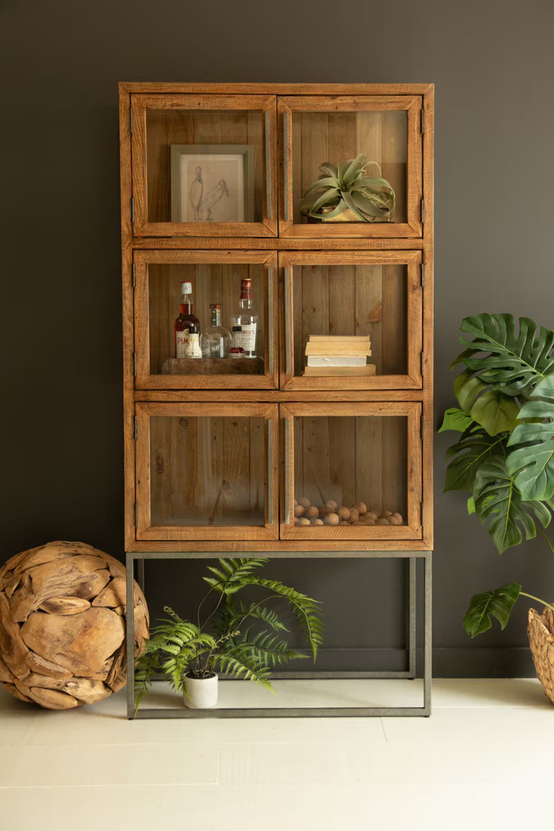 Wood & Metal Display Cabinet w/ Glass Doors