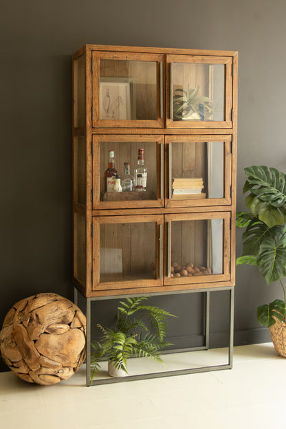 Wood & Metal Display Cabinet w/ Glass Doors