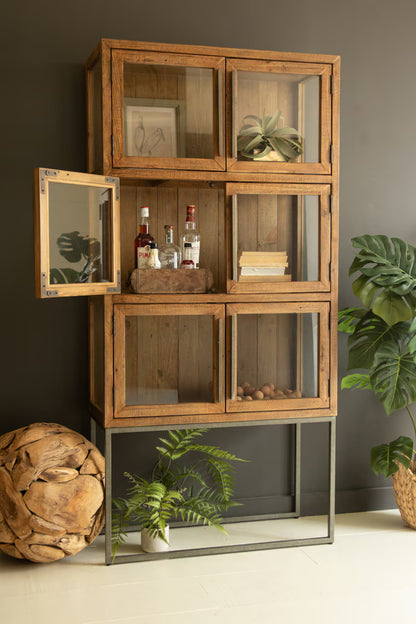 Wood & Metal Display Cabinet w/ Glass Doors