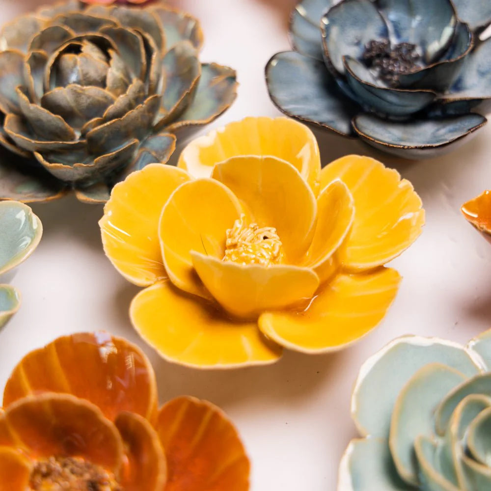Yellow Lotus Ceramic Wall Flower
