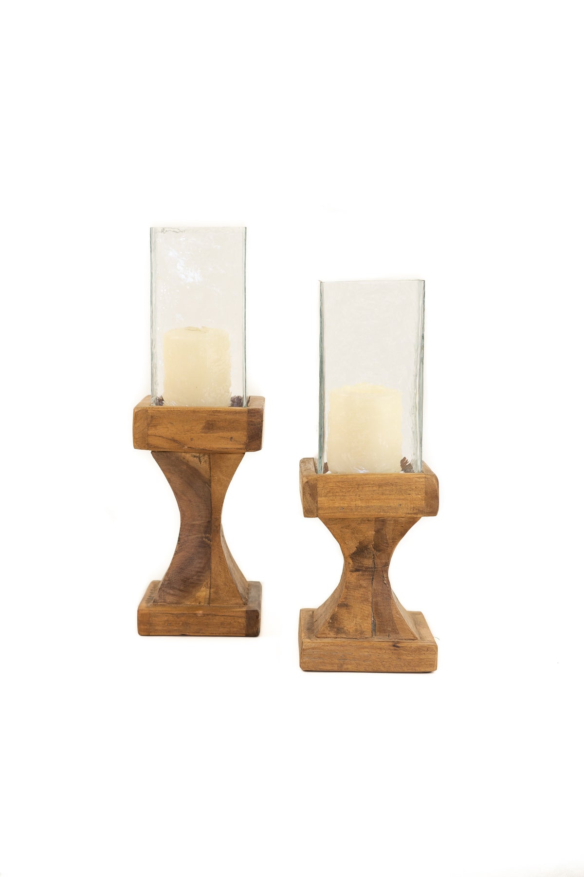 Set of Two Square Hurricanes with Recycled Wood Bases