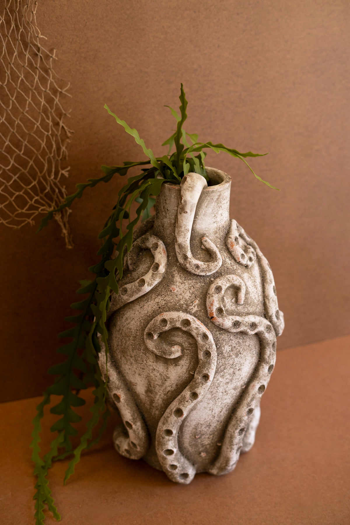 Painted Clay Octopus Vase