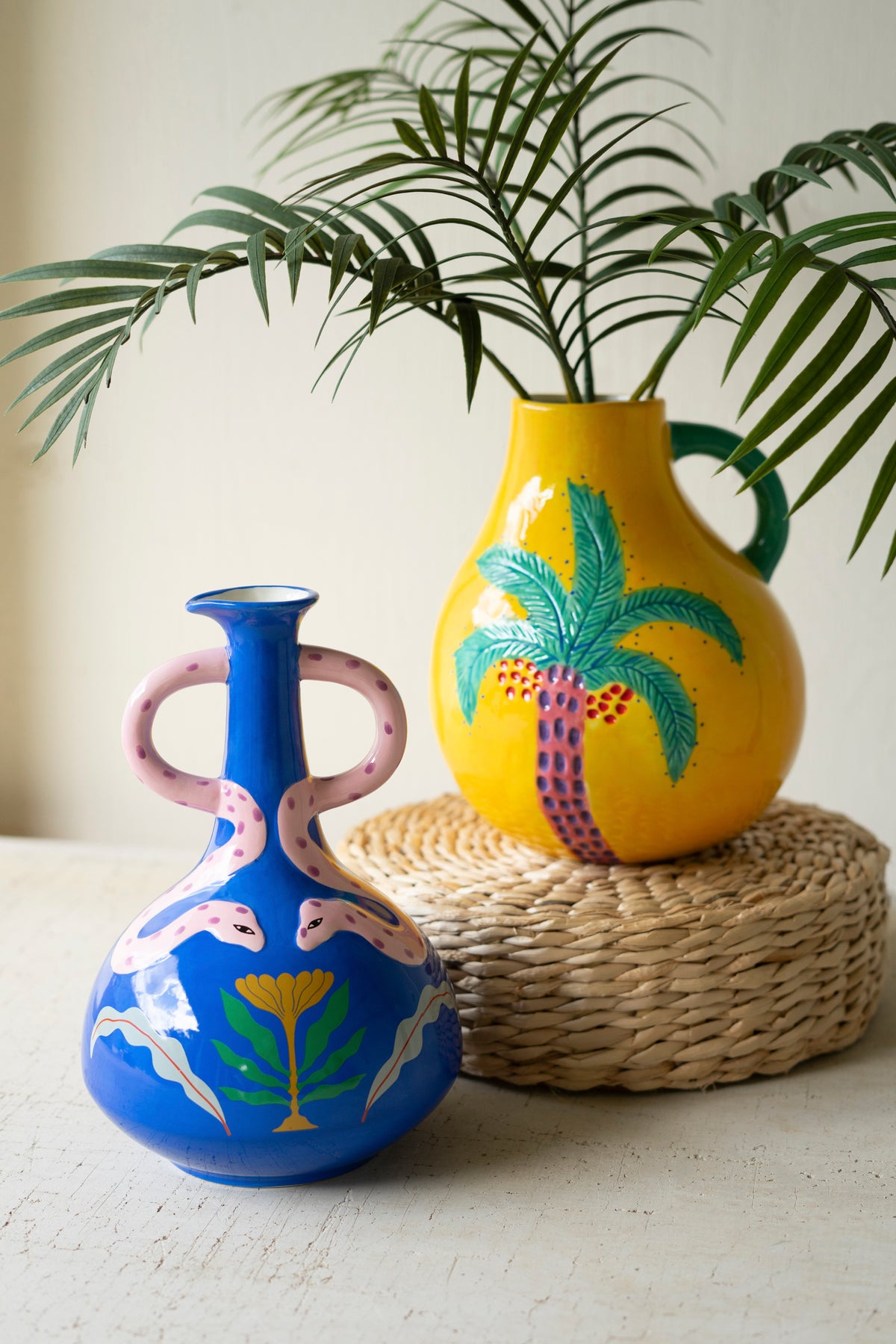 Ceramic Palm Tree Vase with Handle