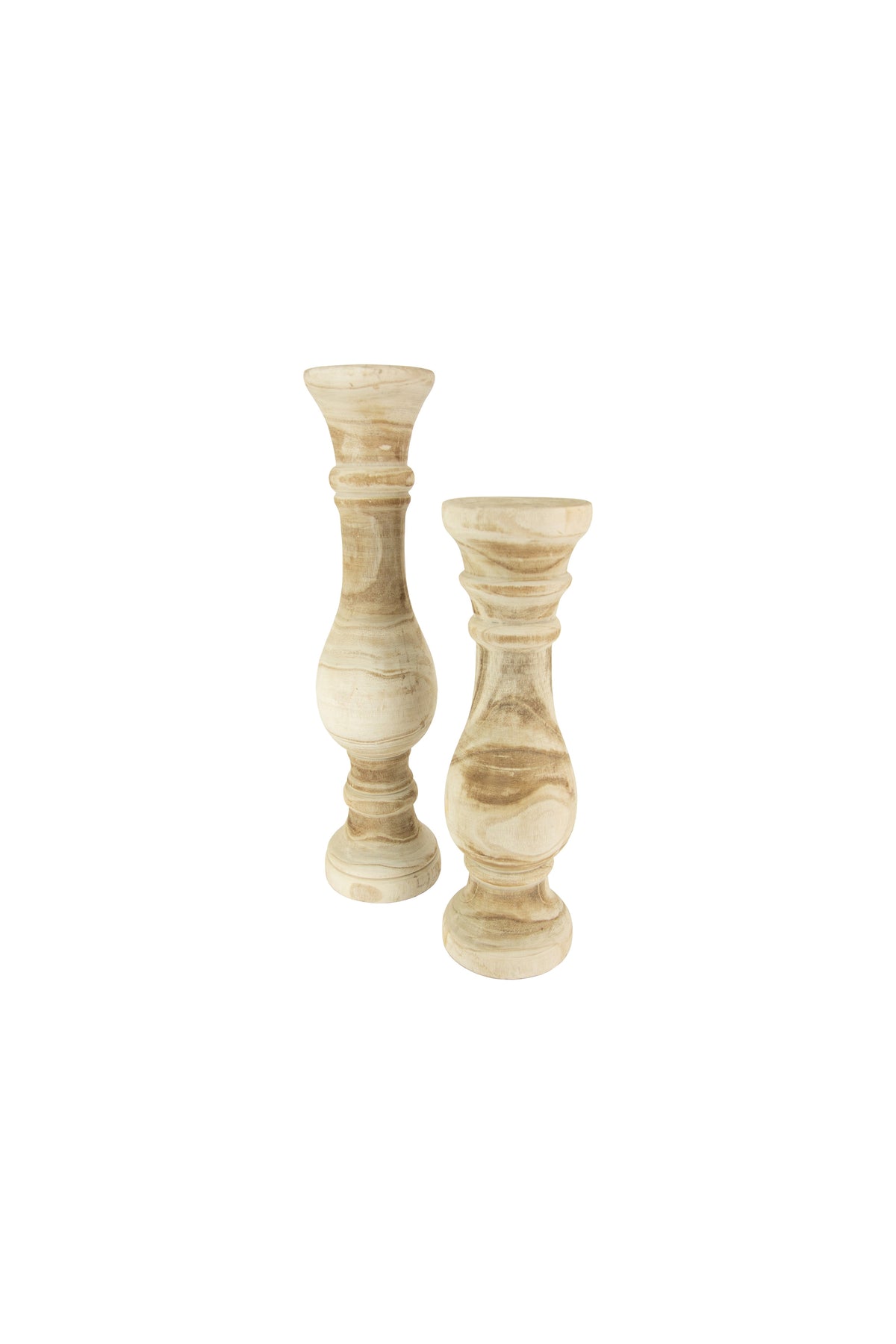 Set of Two Hand Carved Wooden Candle Stands