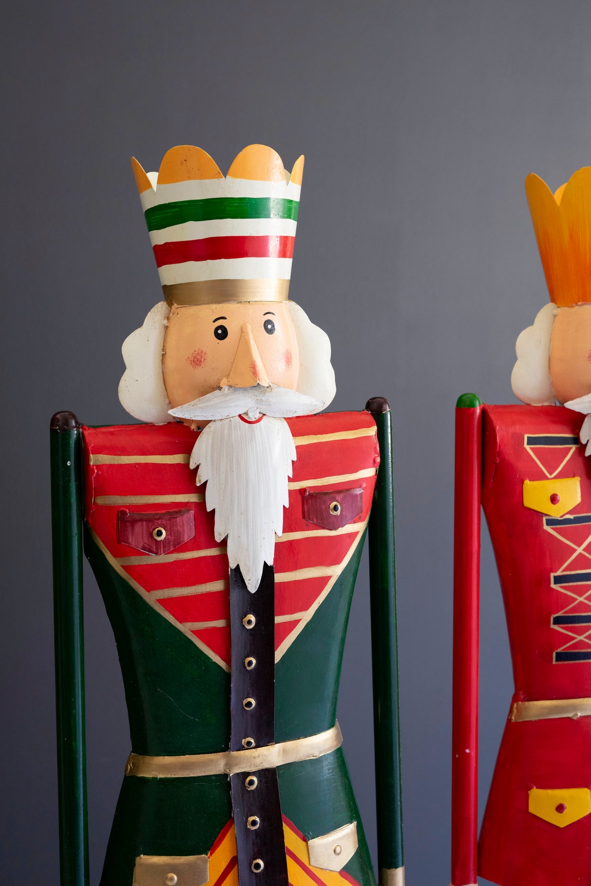 Set of Two Painted Metal and Wood Nutcrackers