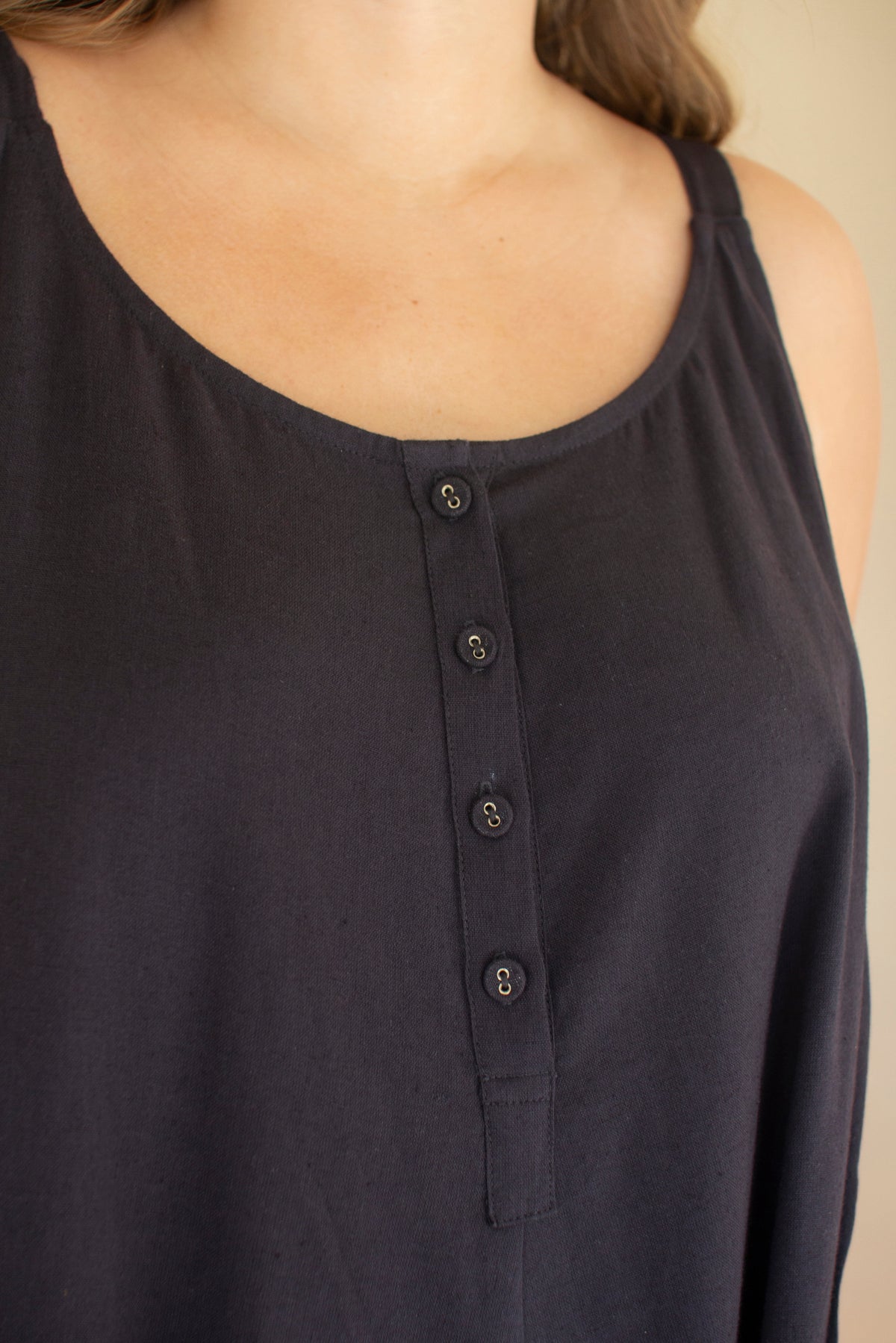 Adjustable Strap Flowy Jumper with Button Detail - Midnight