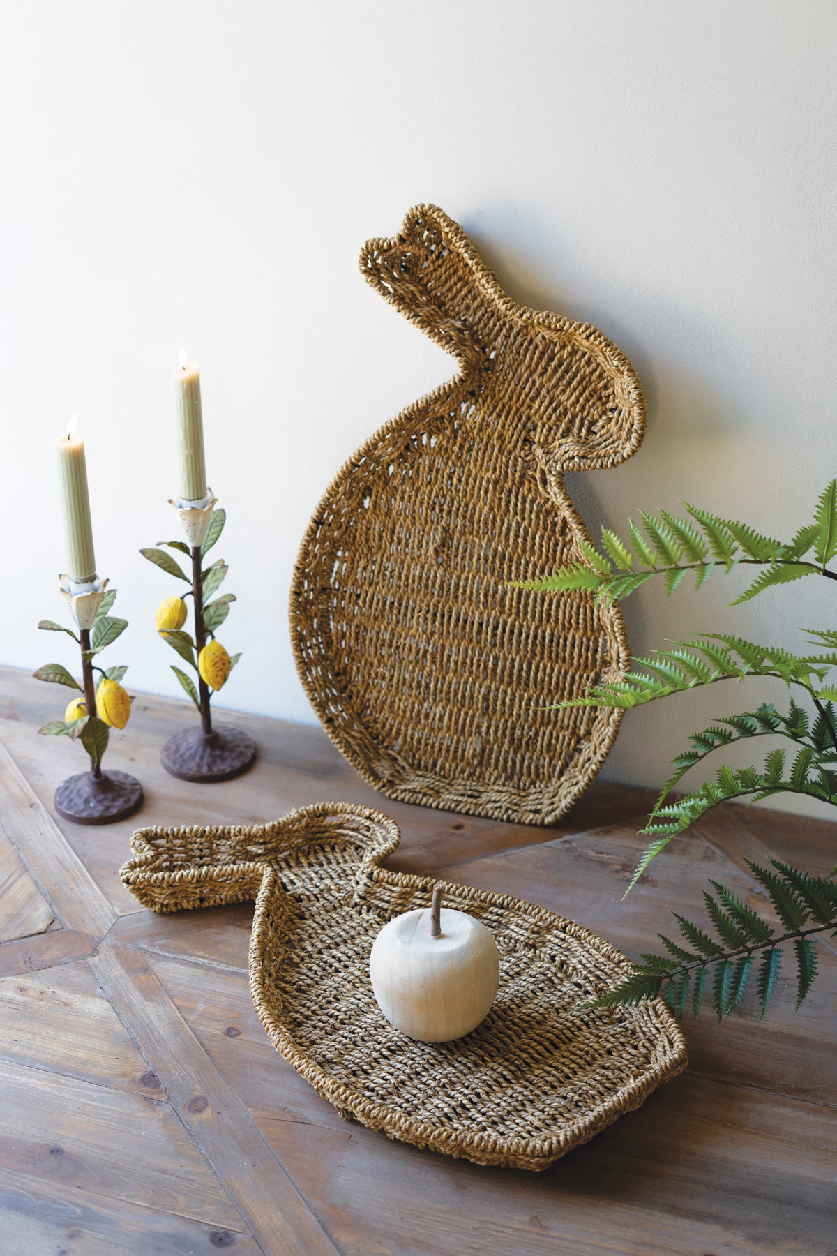 Set of Two Woven Vine Rabbit Trays