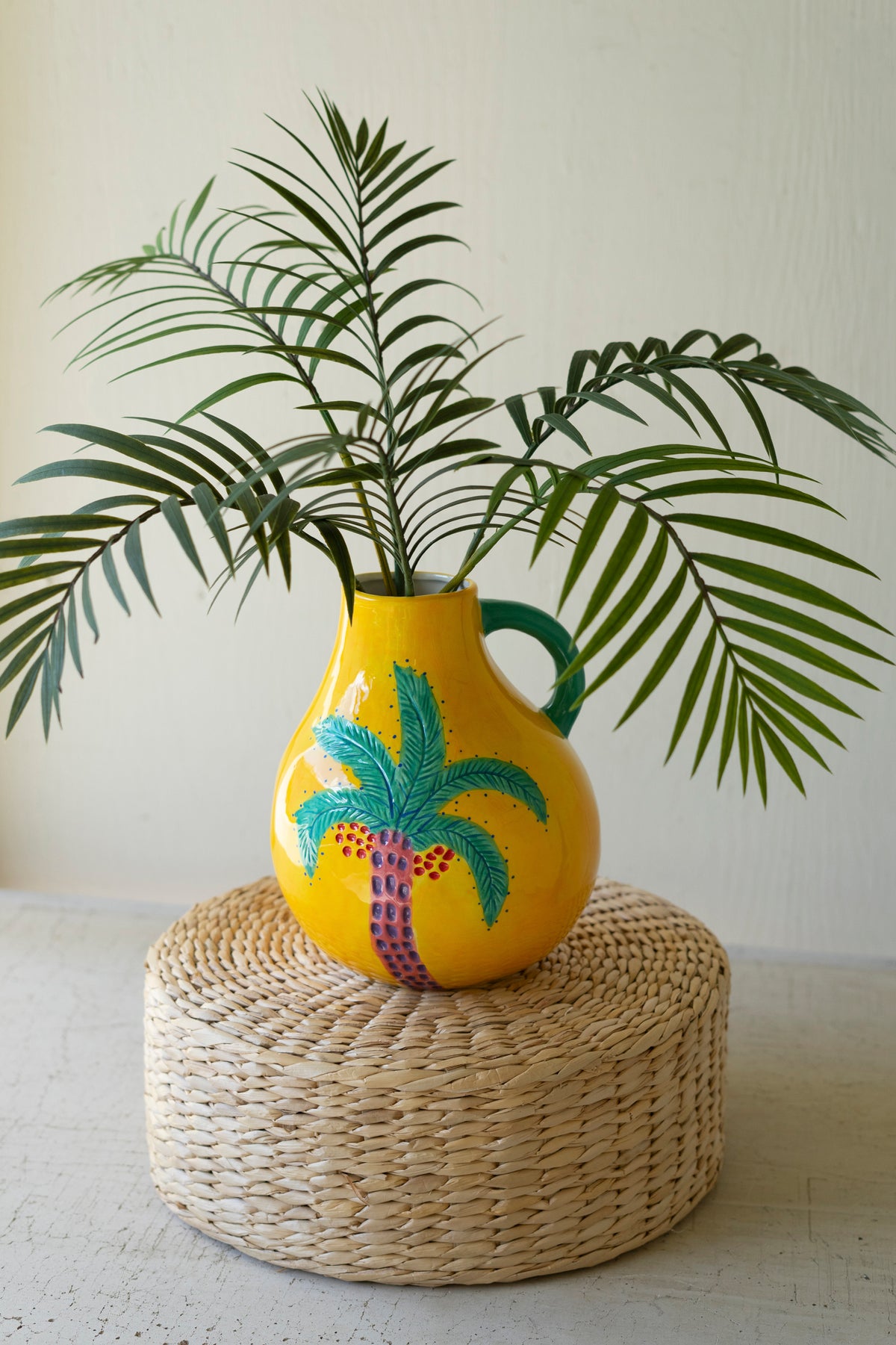 Ceramic Palm Tree Vase with Handle