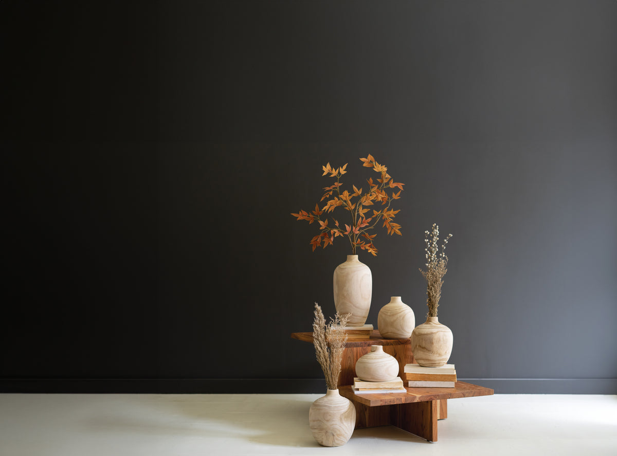 Set of Five Carved Wooden Bulb Vases - One Each Design