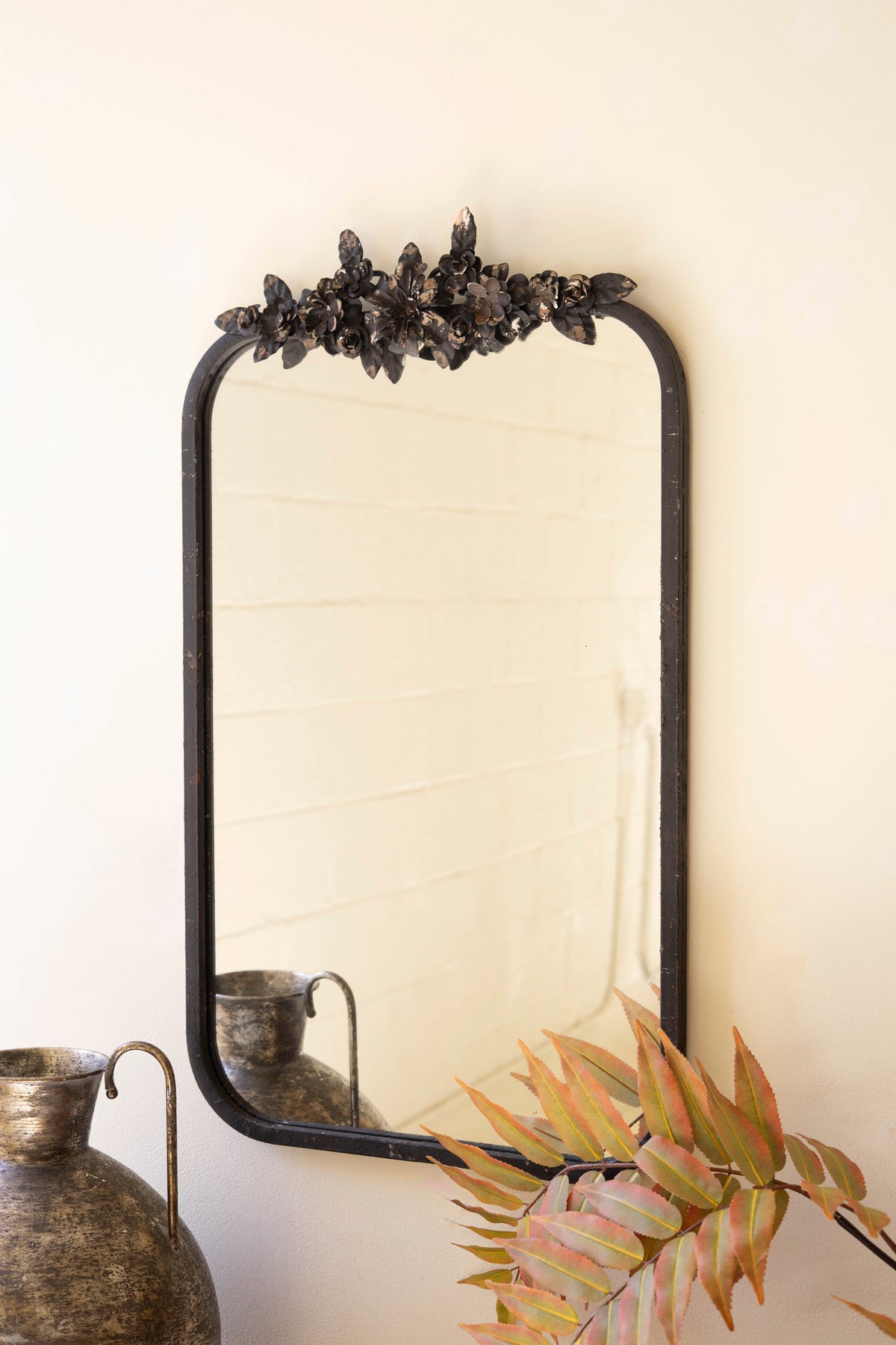 Rectangle Metal Mirror with Flower Details
