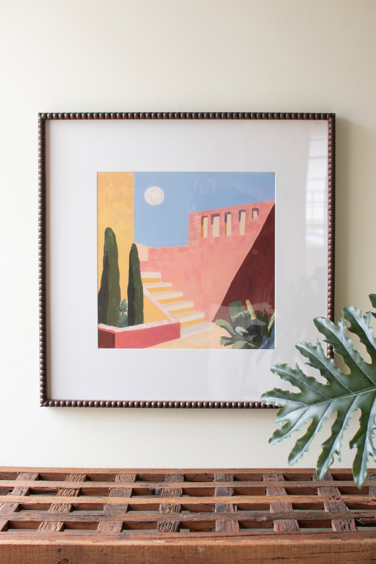 Framed Desert Architecture Painting Under Glass