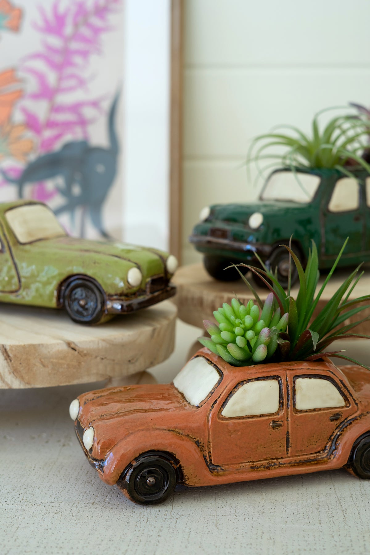 Set of Three Ceramic Cars Planters