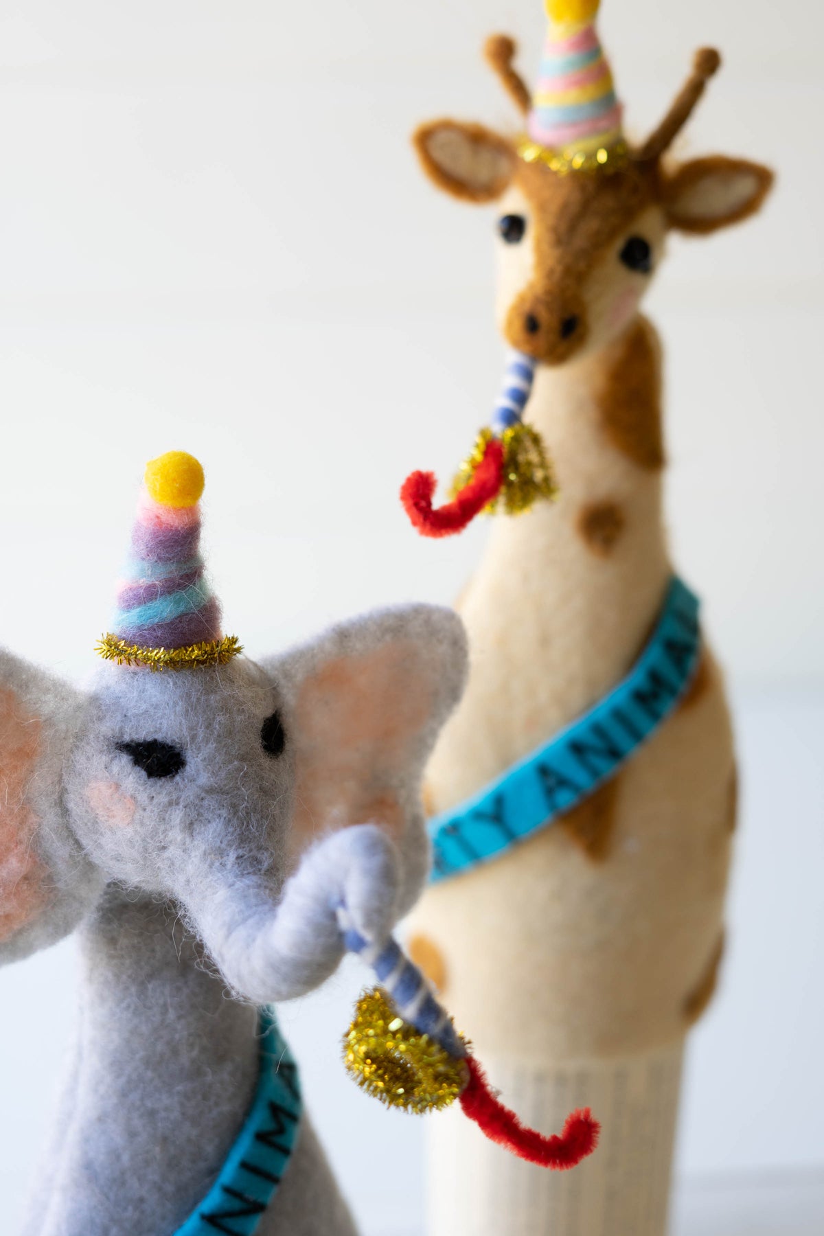 Set of Three Felt Party Animal Bottle Toppers - One Each Design