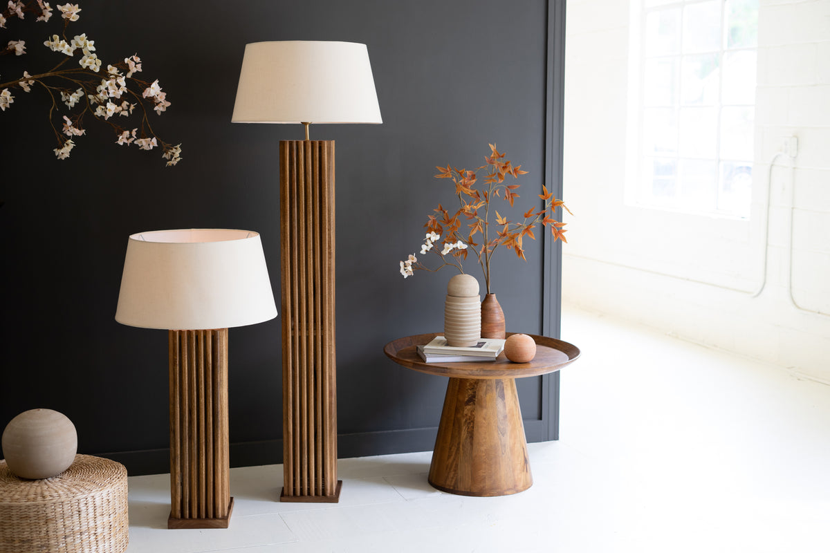 Wooden Spindles Floor Lamp with Fabric Shade
