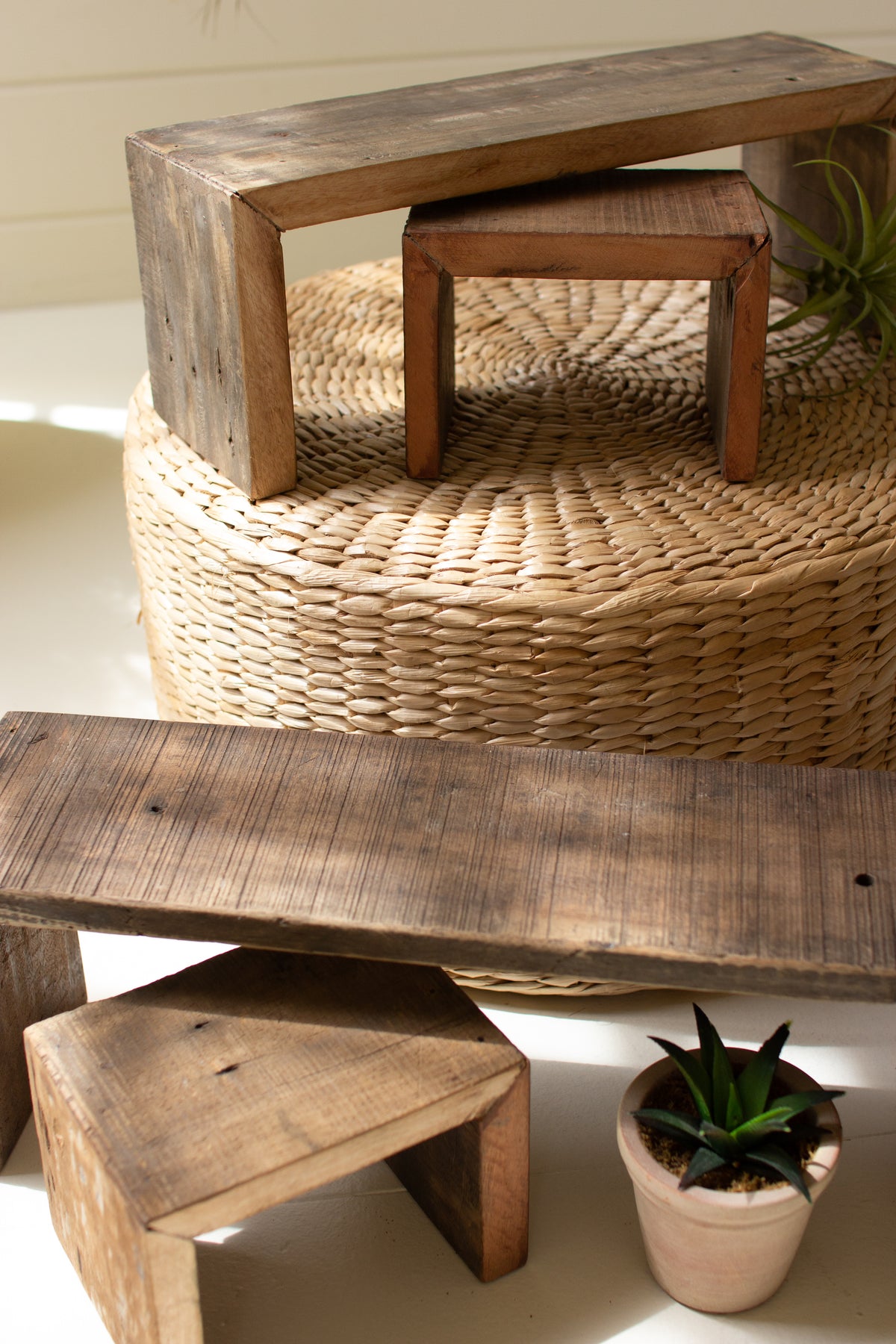 Set of Four Recycled Wood Nesting Rectangle Risers