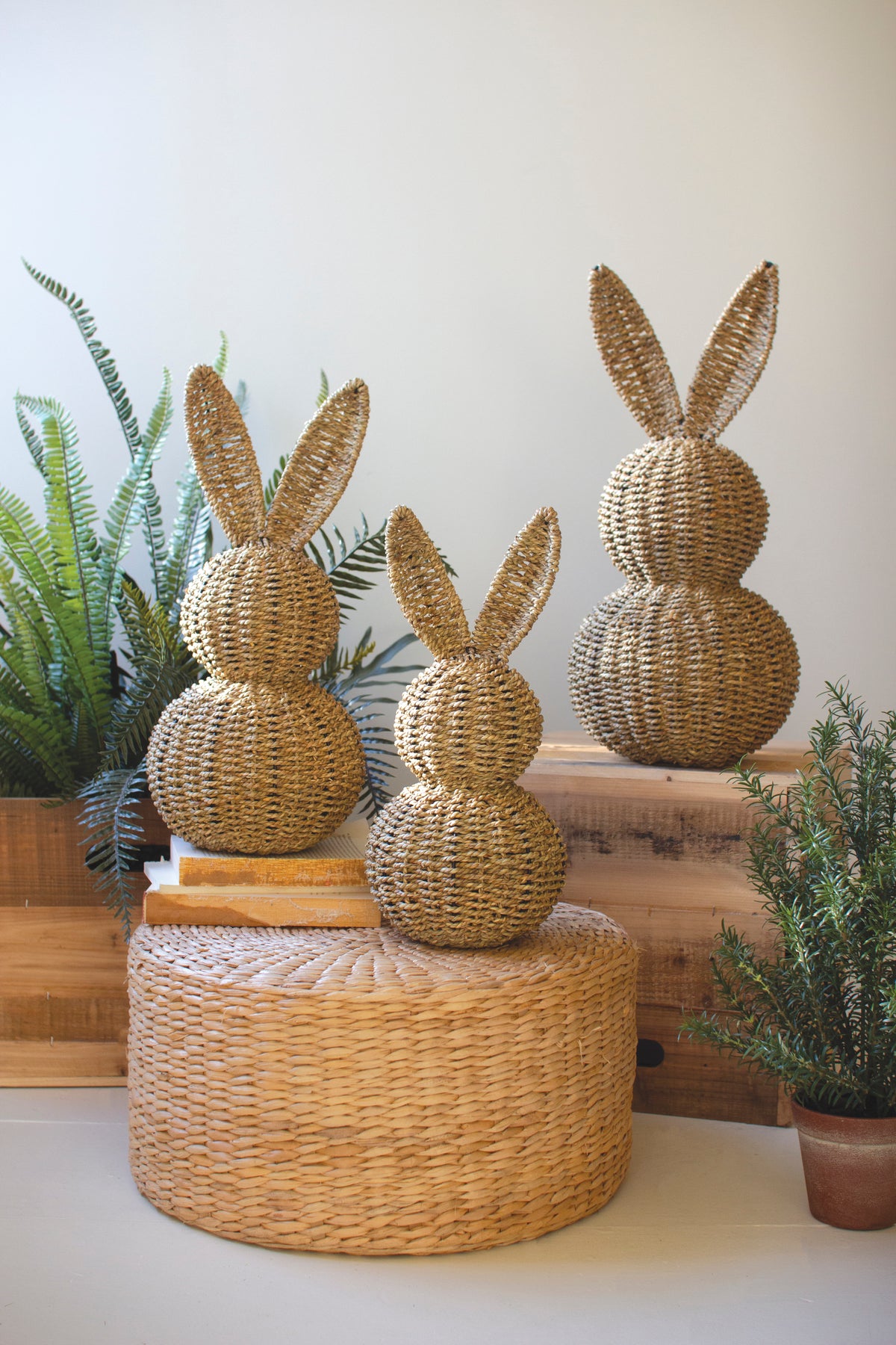 Set of Three Woven Vine Easter Rabbits
