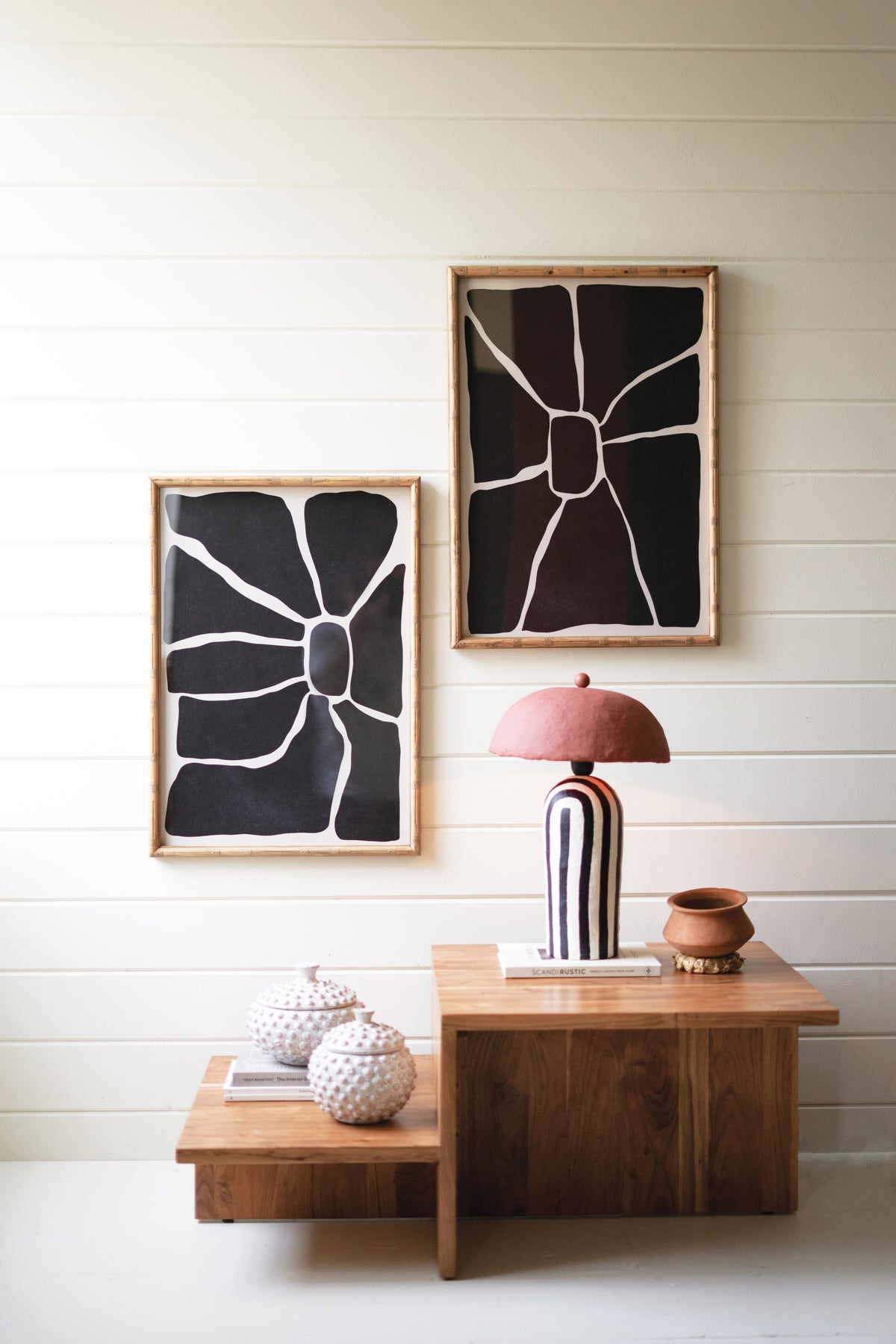 Set of Two Black & White Framed Abstract Prints Under Glass
