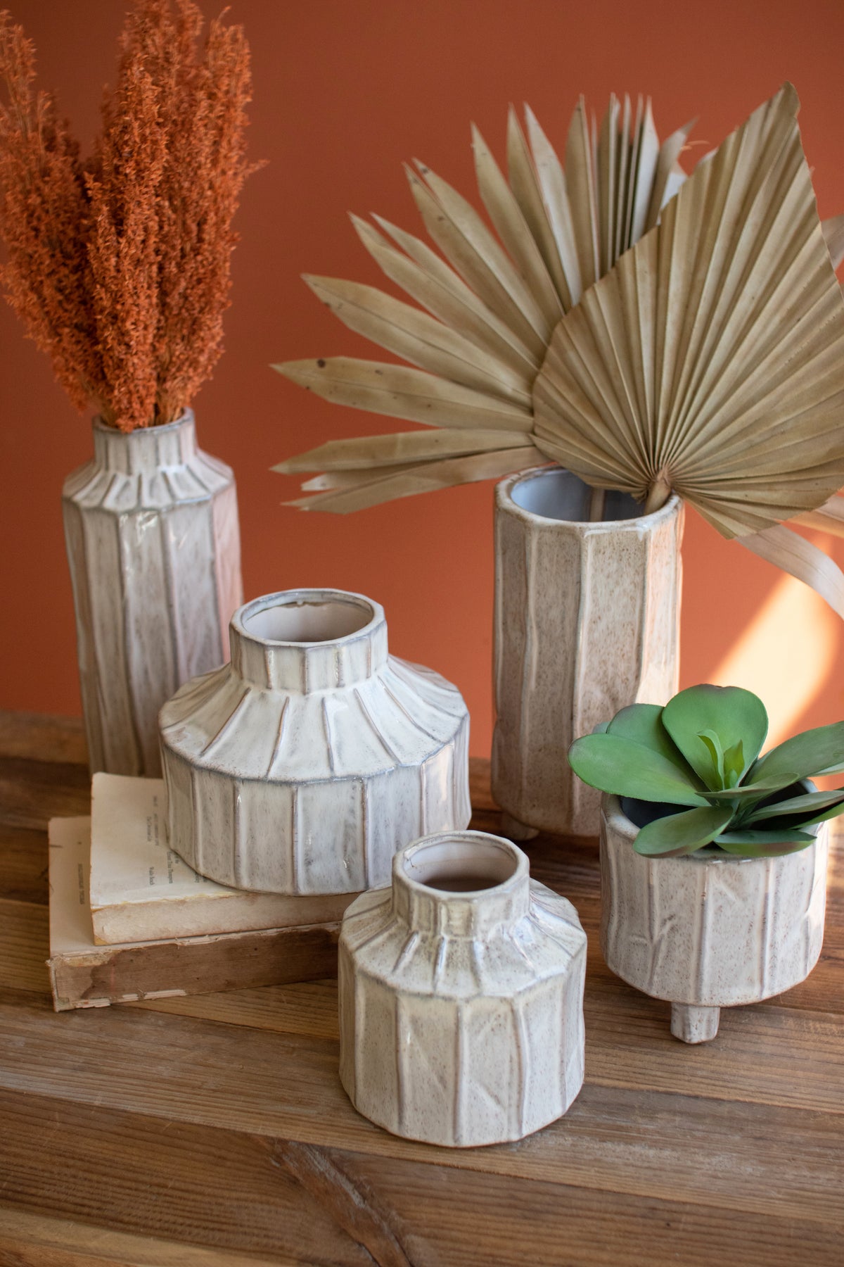 Set of Five White Ceramic Planters