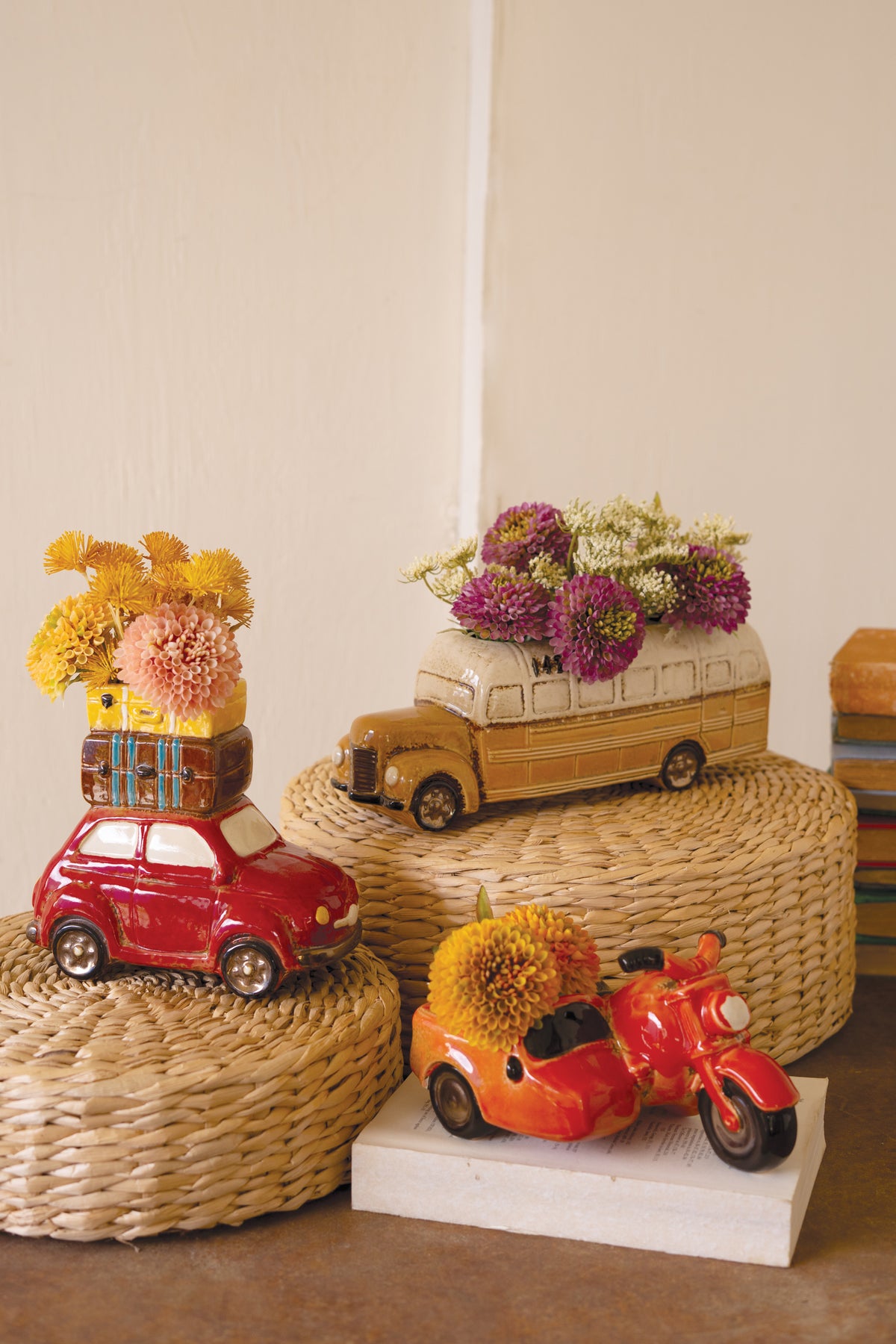Ceramic Motorcycle with Sidecar Planter
