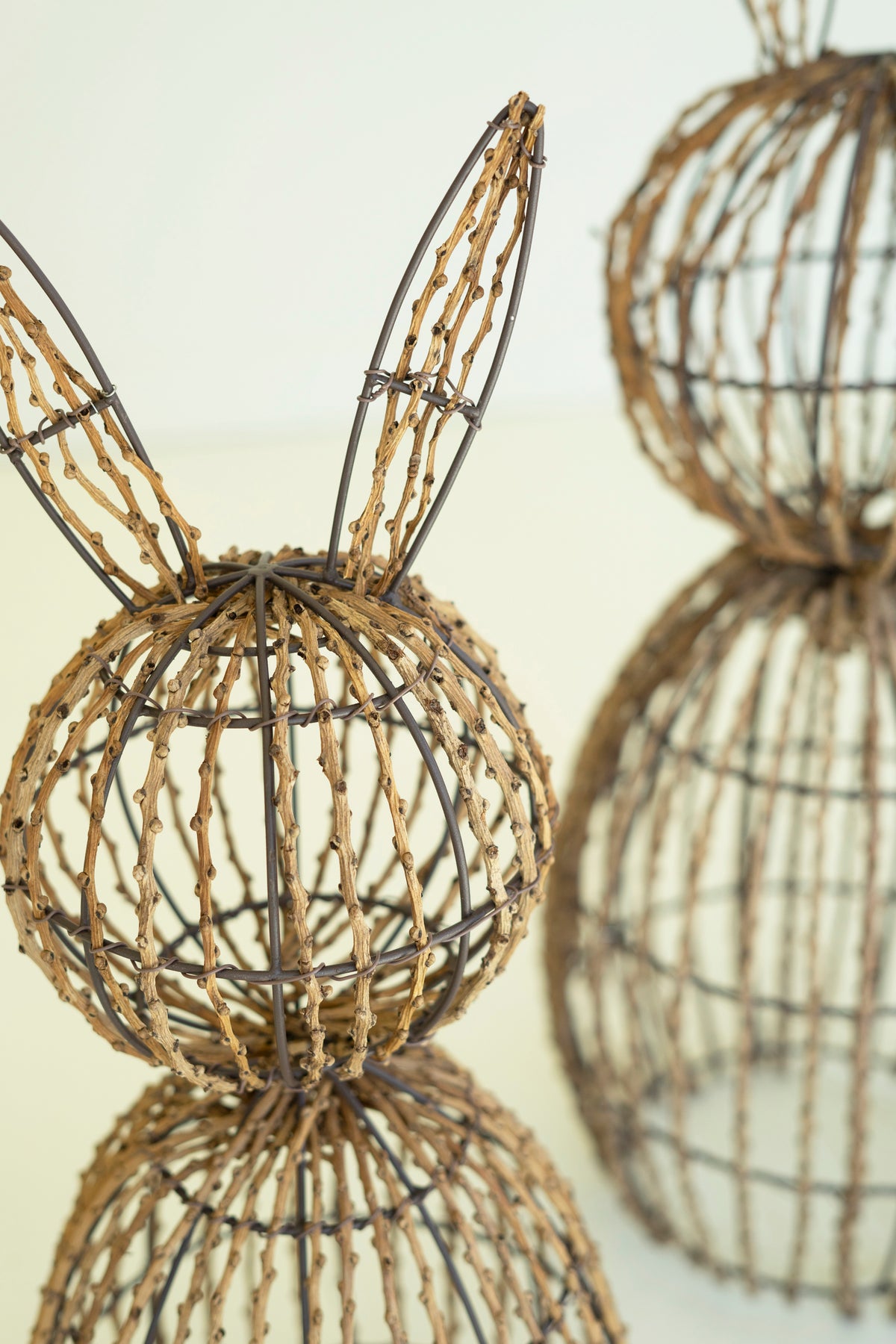 Set of Two Twig and Iron Rabbits
