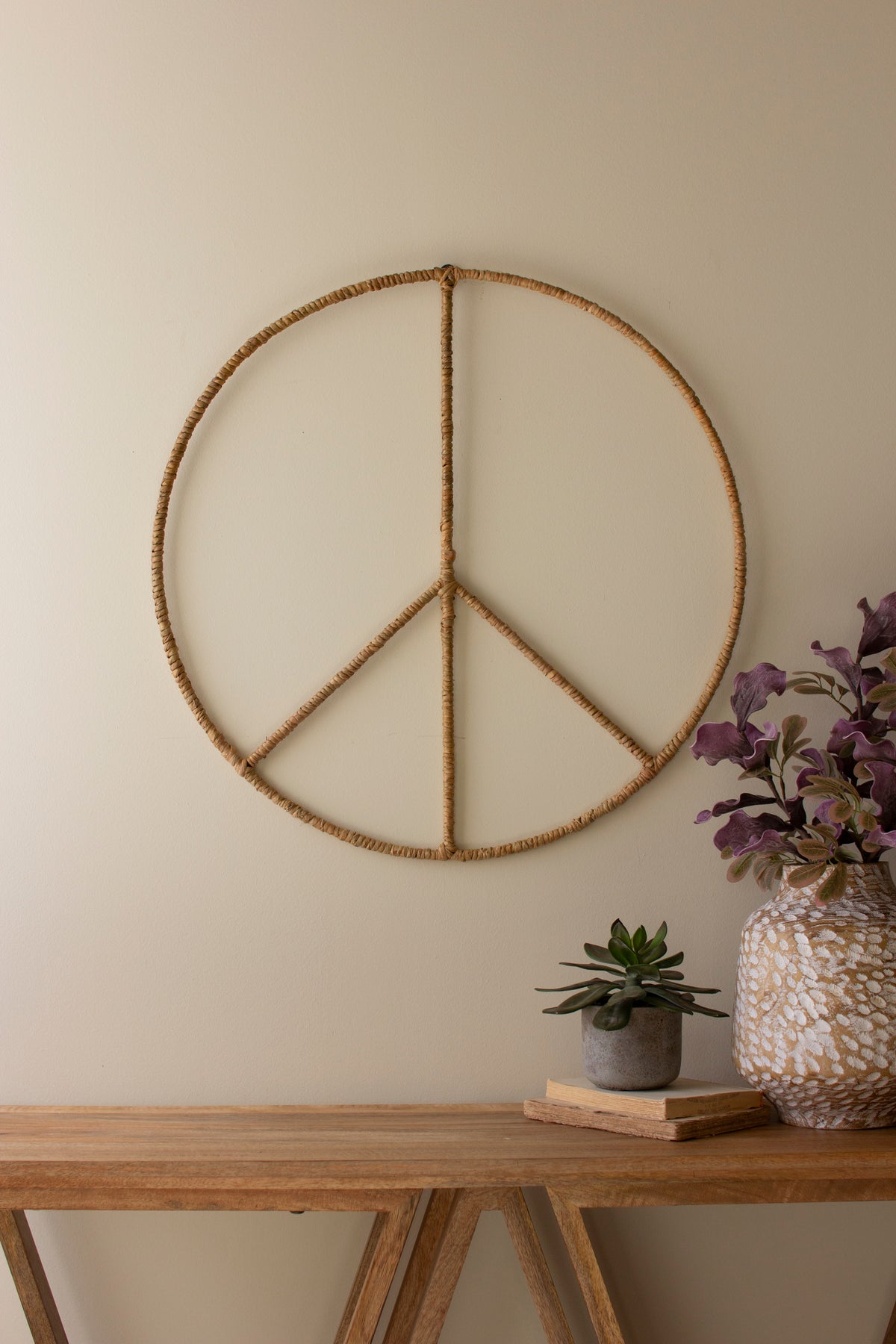 Seagrass and Iron Wall Hanging Peace Sign