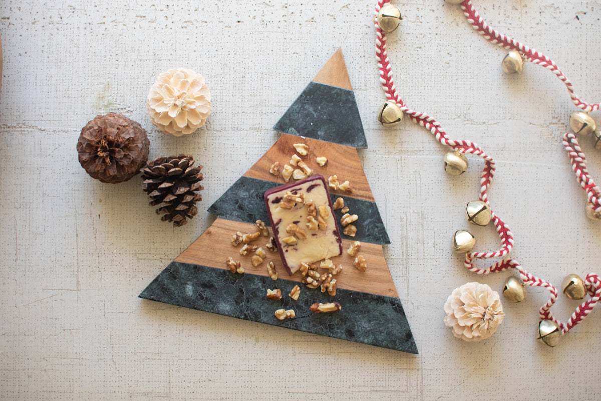 Green Marble and Acacia Wood Christmas Tree Cutting Board