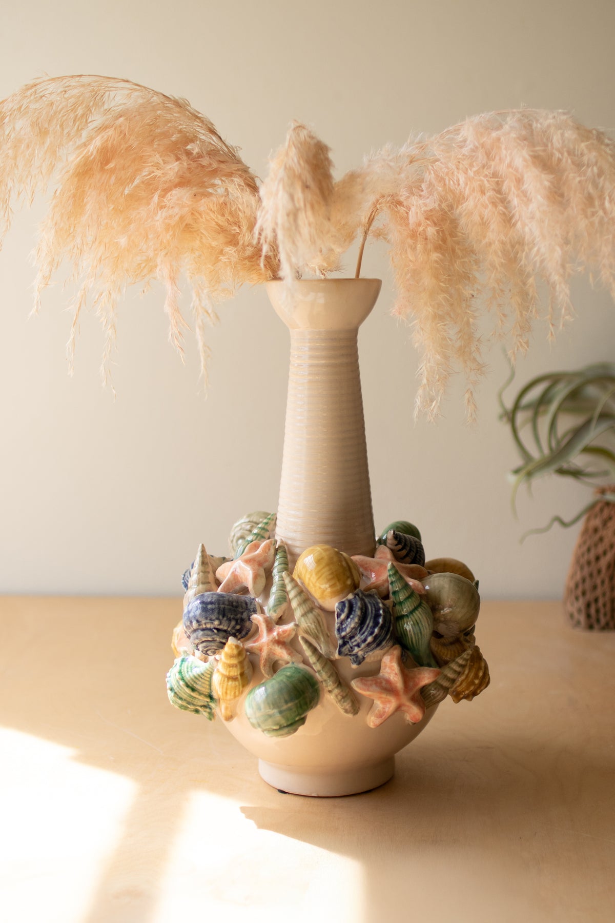 Ceramic Coastal Bottle Vase with Long Neck