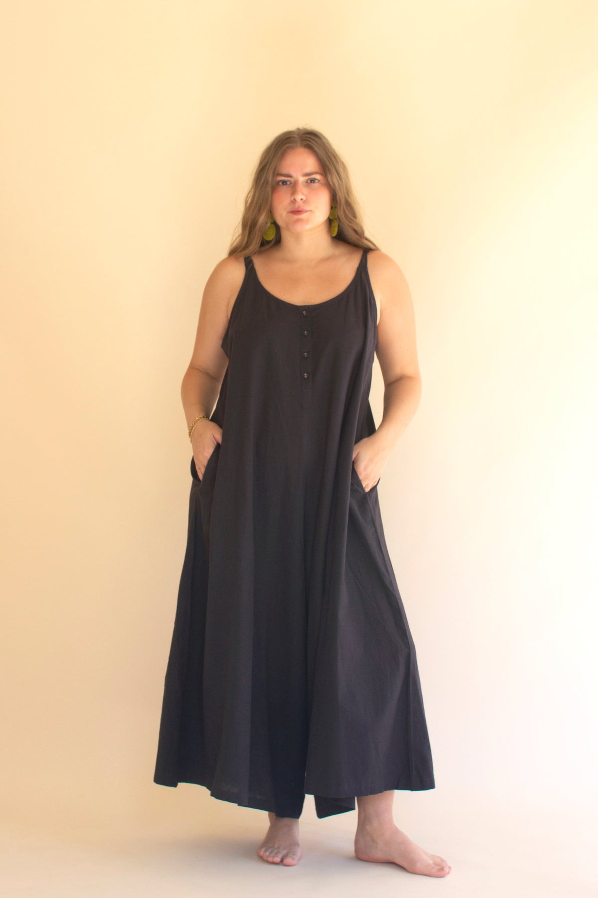 Adjustable Strap Flowy Jumper with Button Detail - Midnight