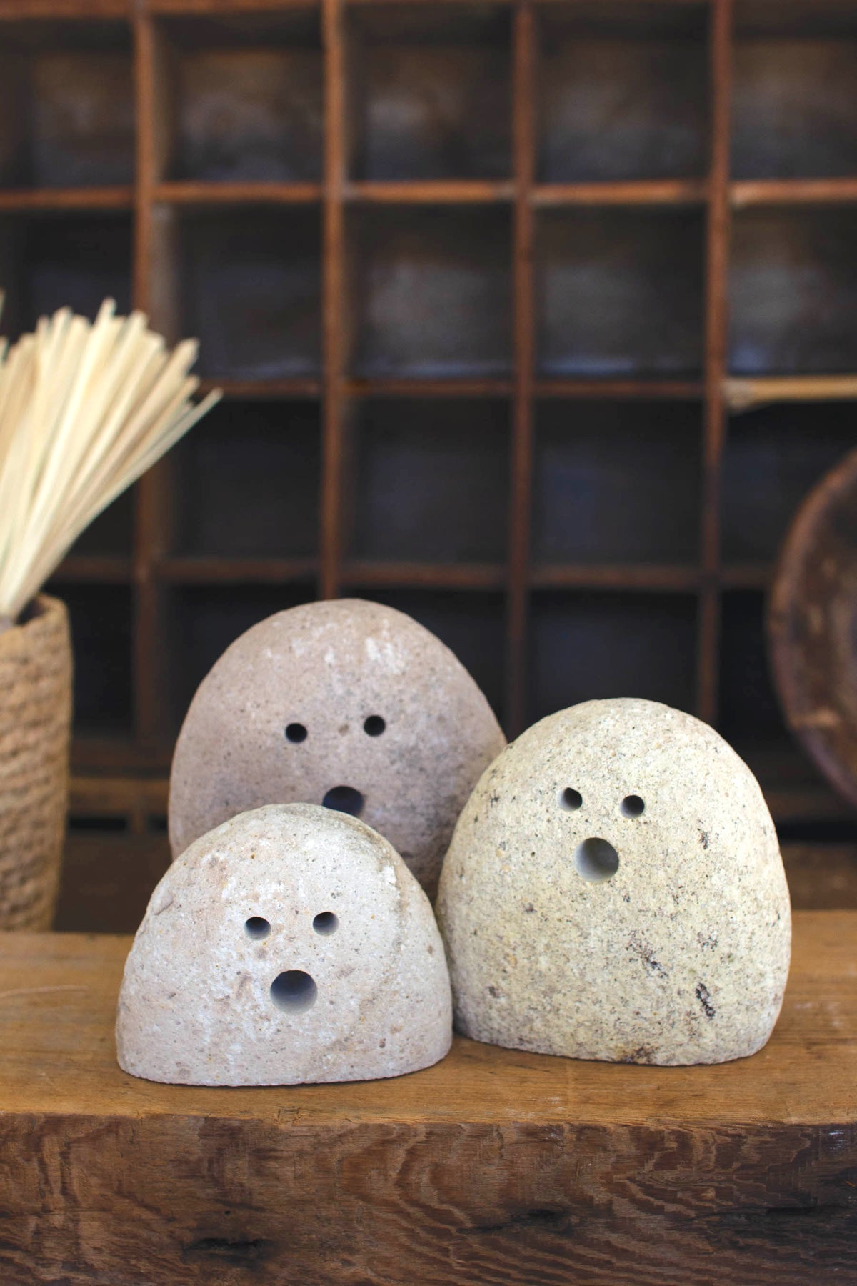 Set of Three Tabletop River Rock Ghosts