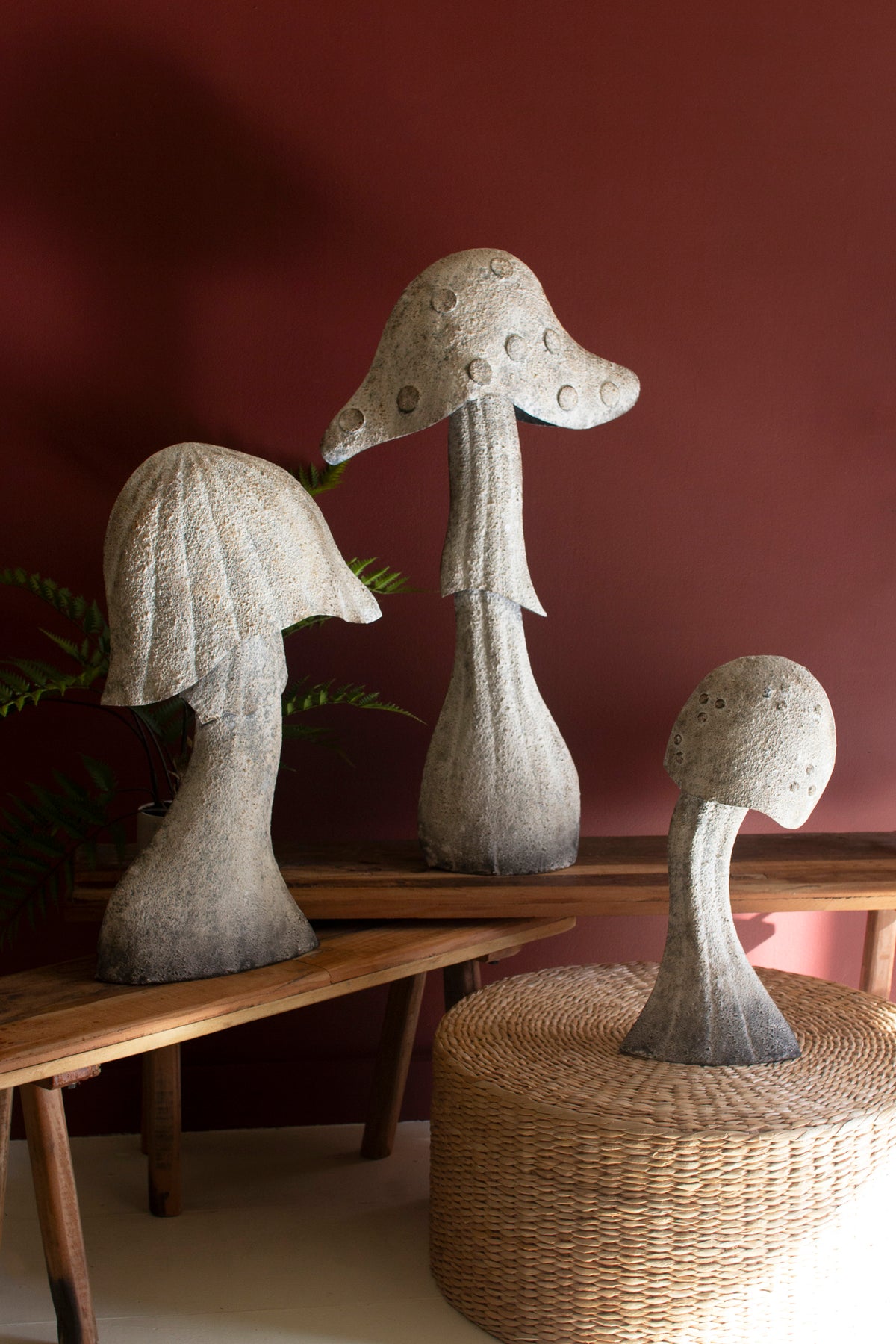 Set of Three Rustic Metal Mushrooms