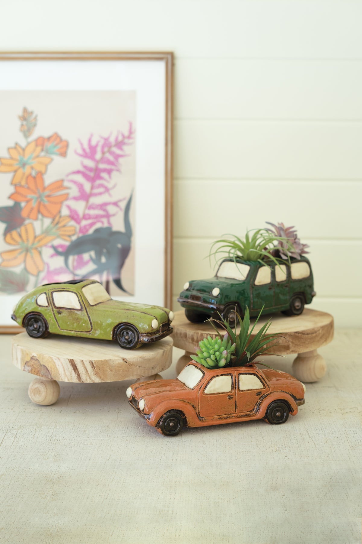 Set of Three Ceramic Cars Planters
