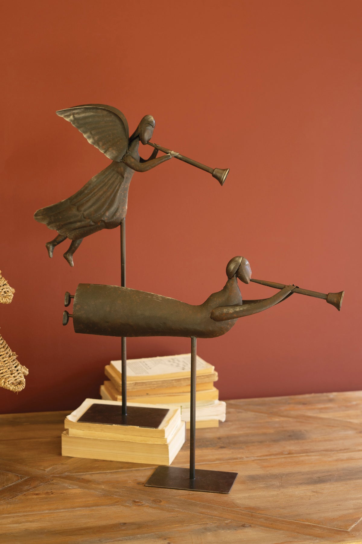 Set of Two Rustic Metal Folk Art Angels