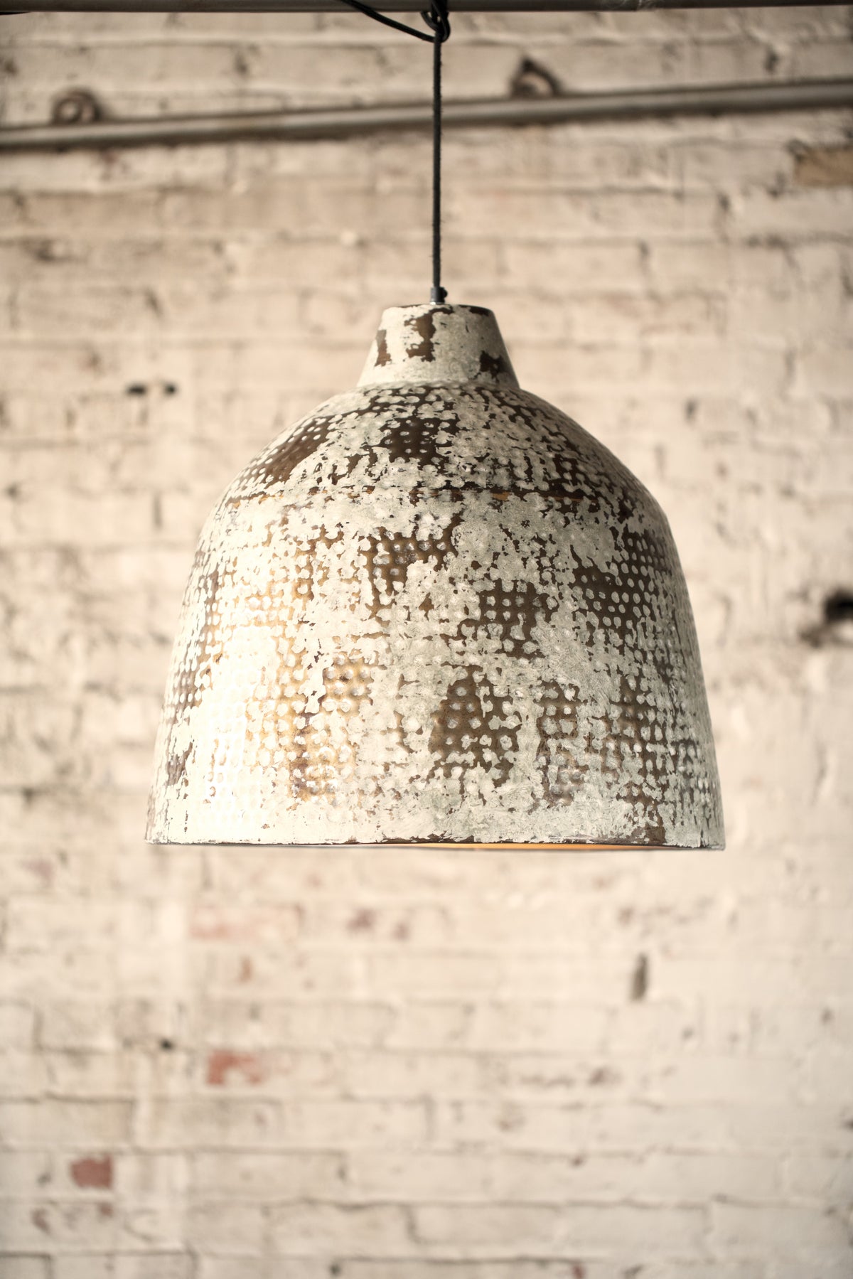 Whitewash Rustic Metal Hammered Pendant Light