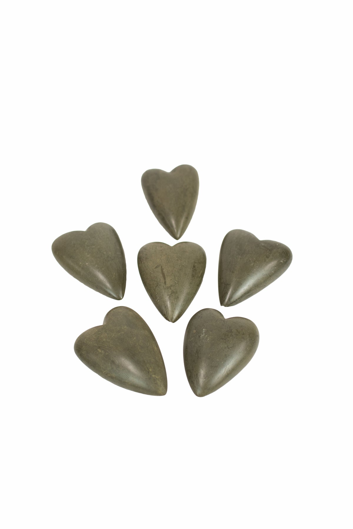 Set of Six Hand-Carved Stone Hearts - Grey