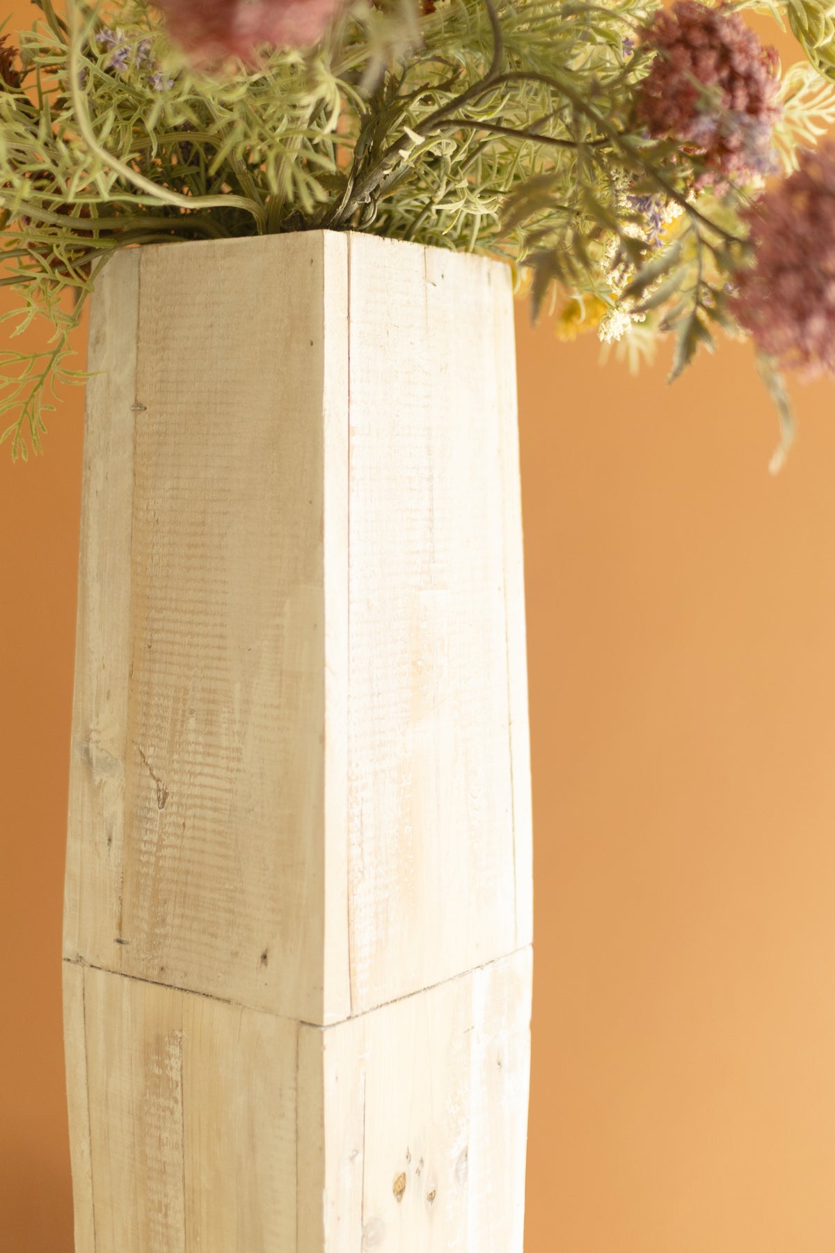 Set of Two White-Washed Tall Oblong Wooden Vases