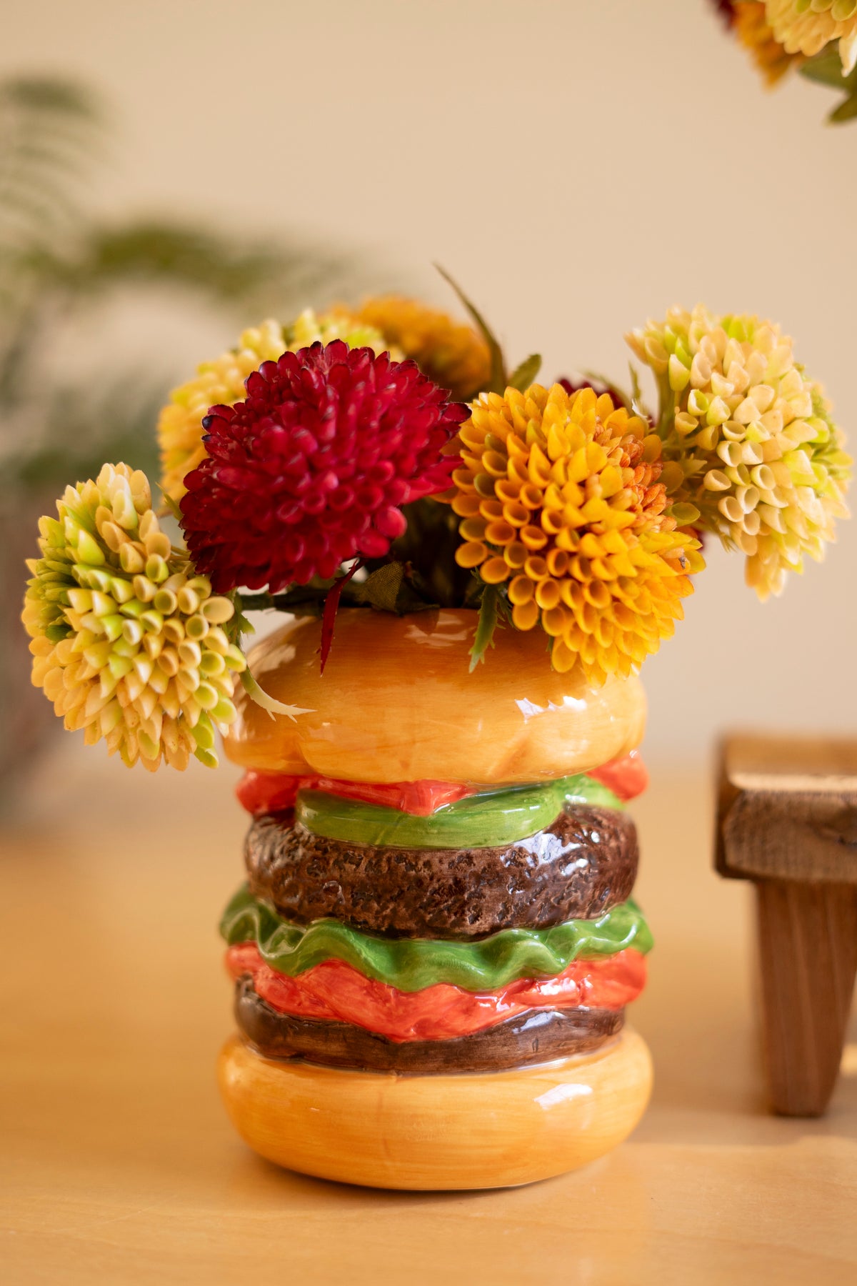 Set of Two Ceramic Hamburger and Hotdog Vases