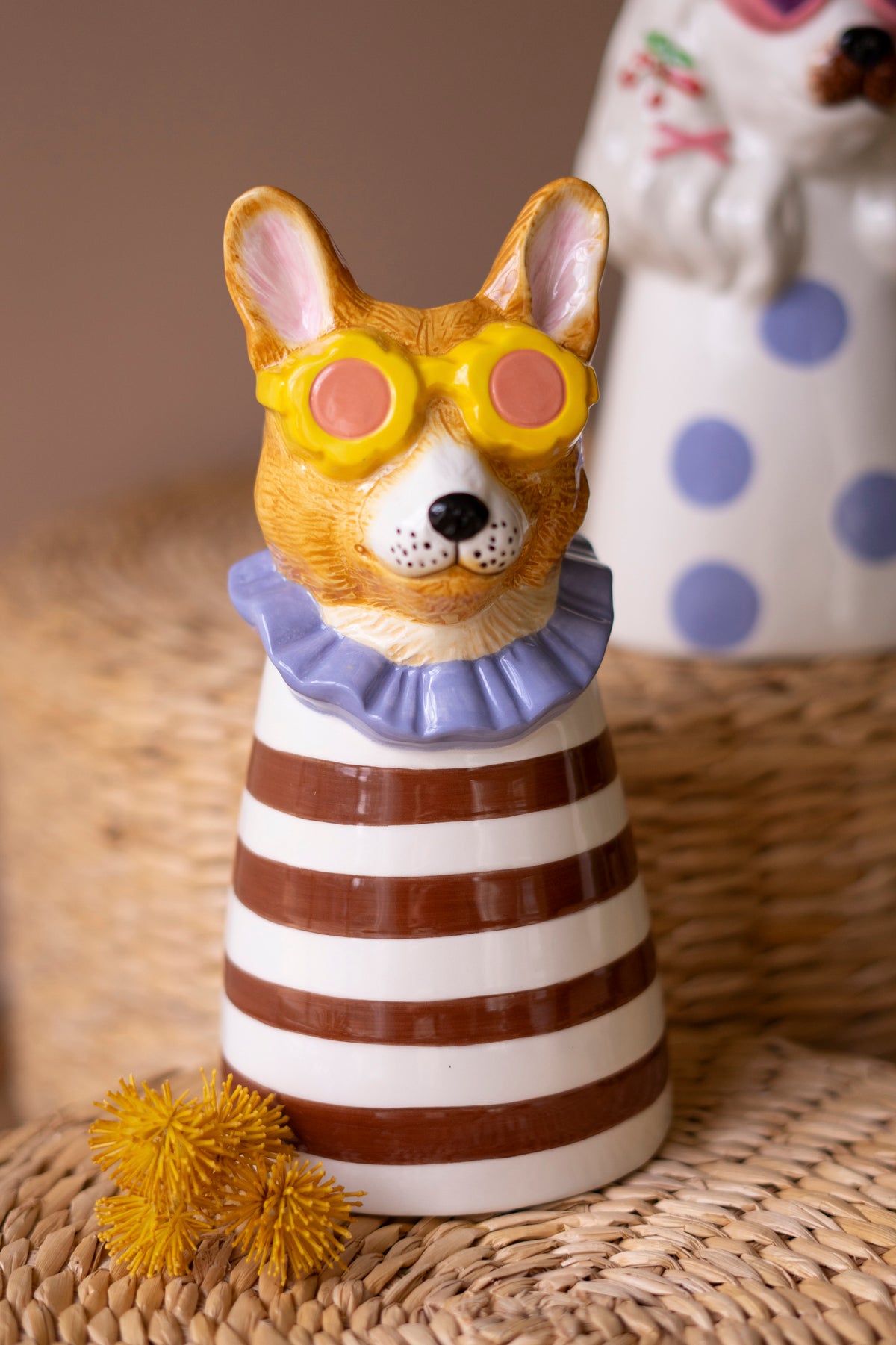 Set of Three Ceramic Dogs with Sun Shades Vases