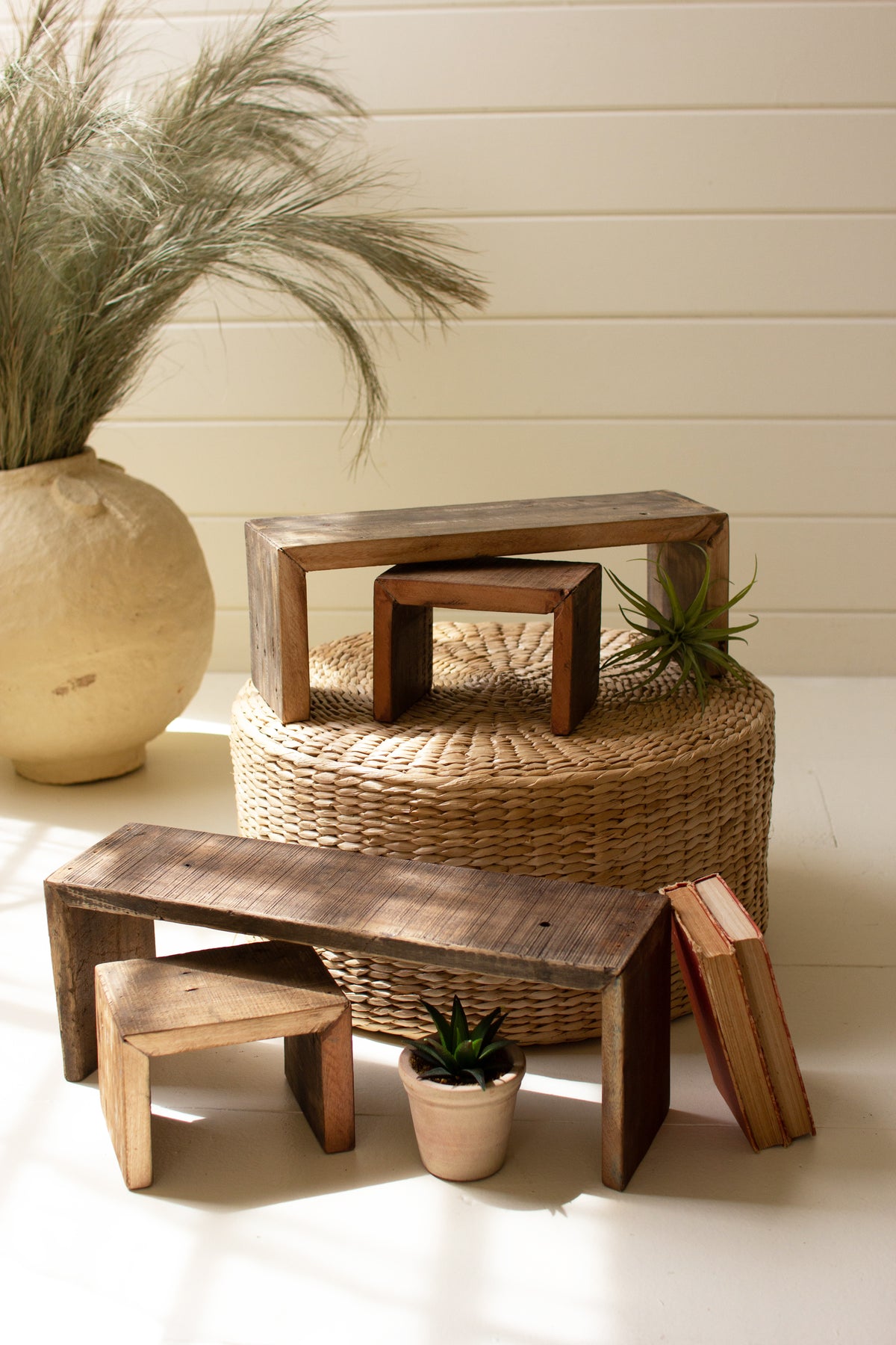 Set of Four Recycled Wood Nesting Rectangle Risers