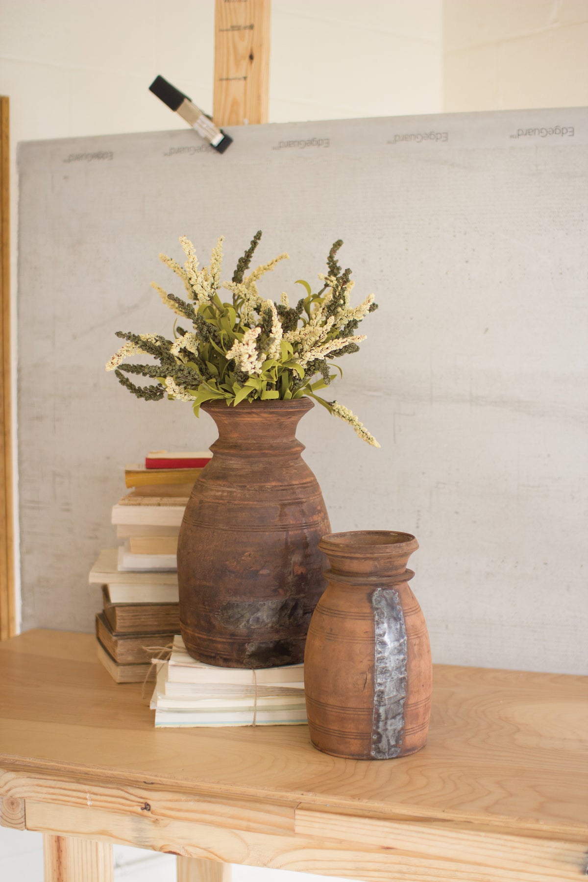 Set of Two Mango Wood Urns