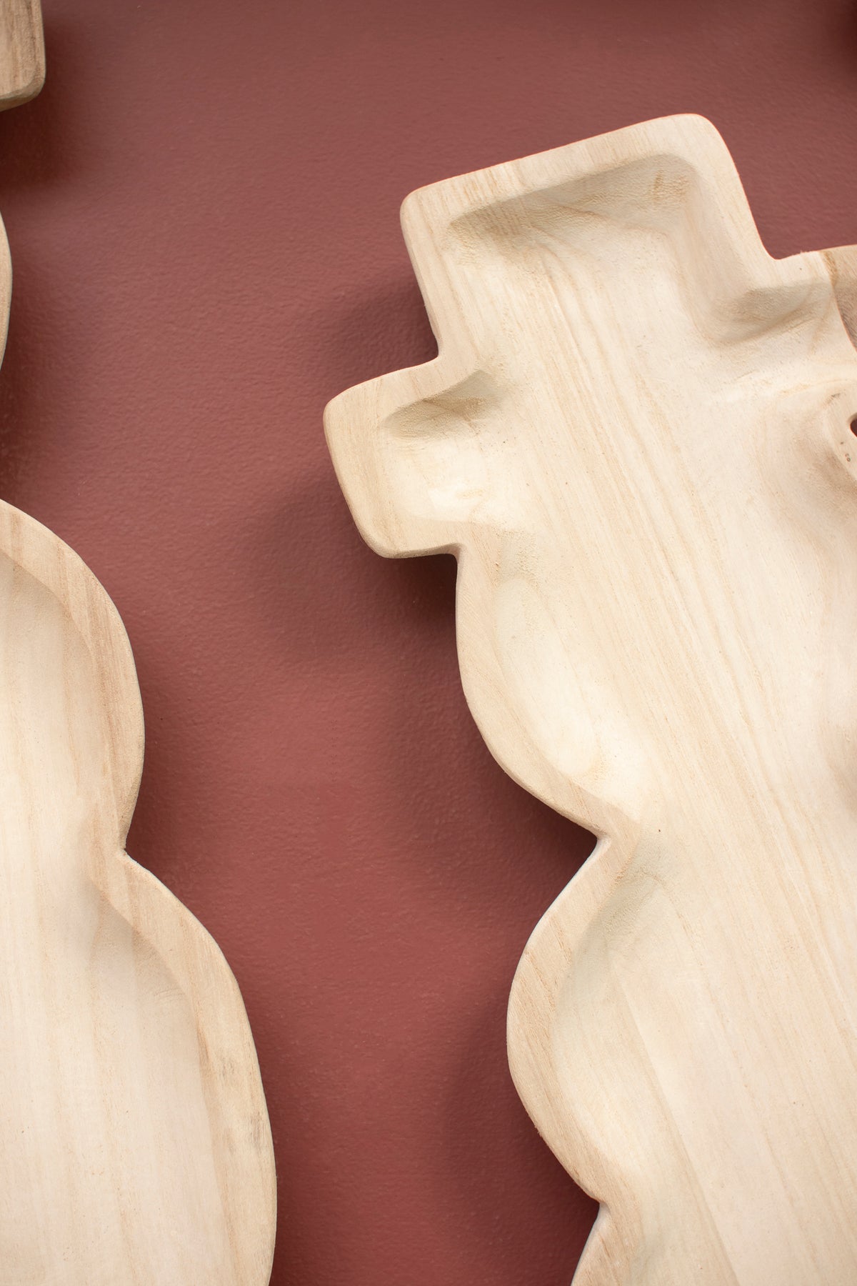 Set of Two Carved Wood Snowmen Trays