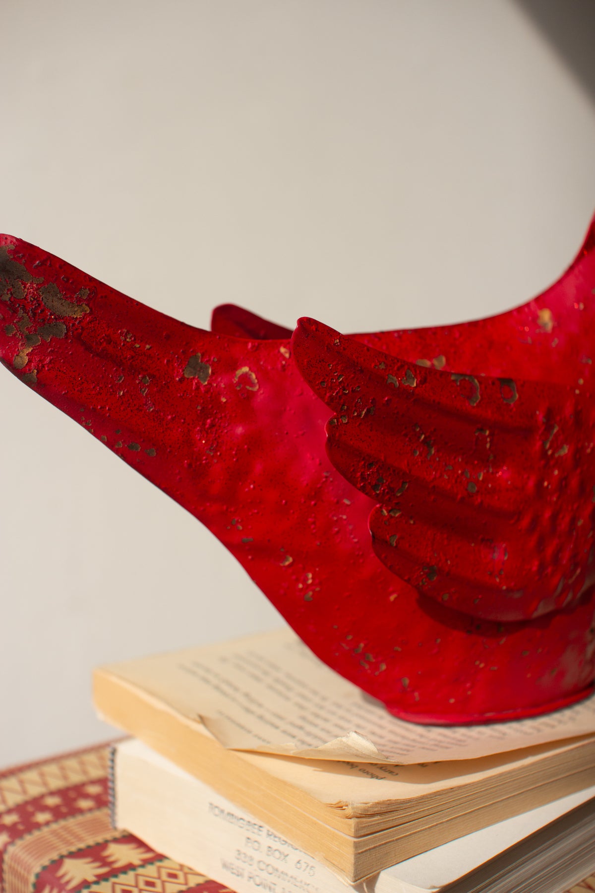 Set of Two Painted Metal Christmas Cardinals