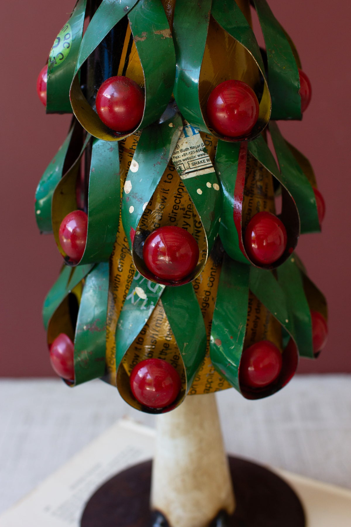 Set of Two Recycled Metal Christmas Trees W Apples & Lemons