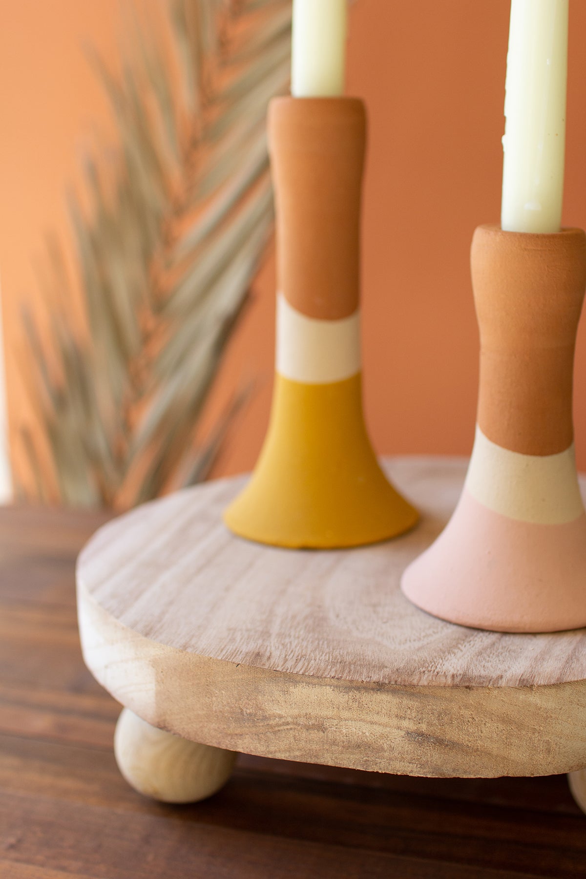 Set of Two Round Wooden Risers with Ball Feet