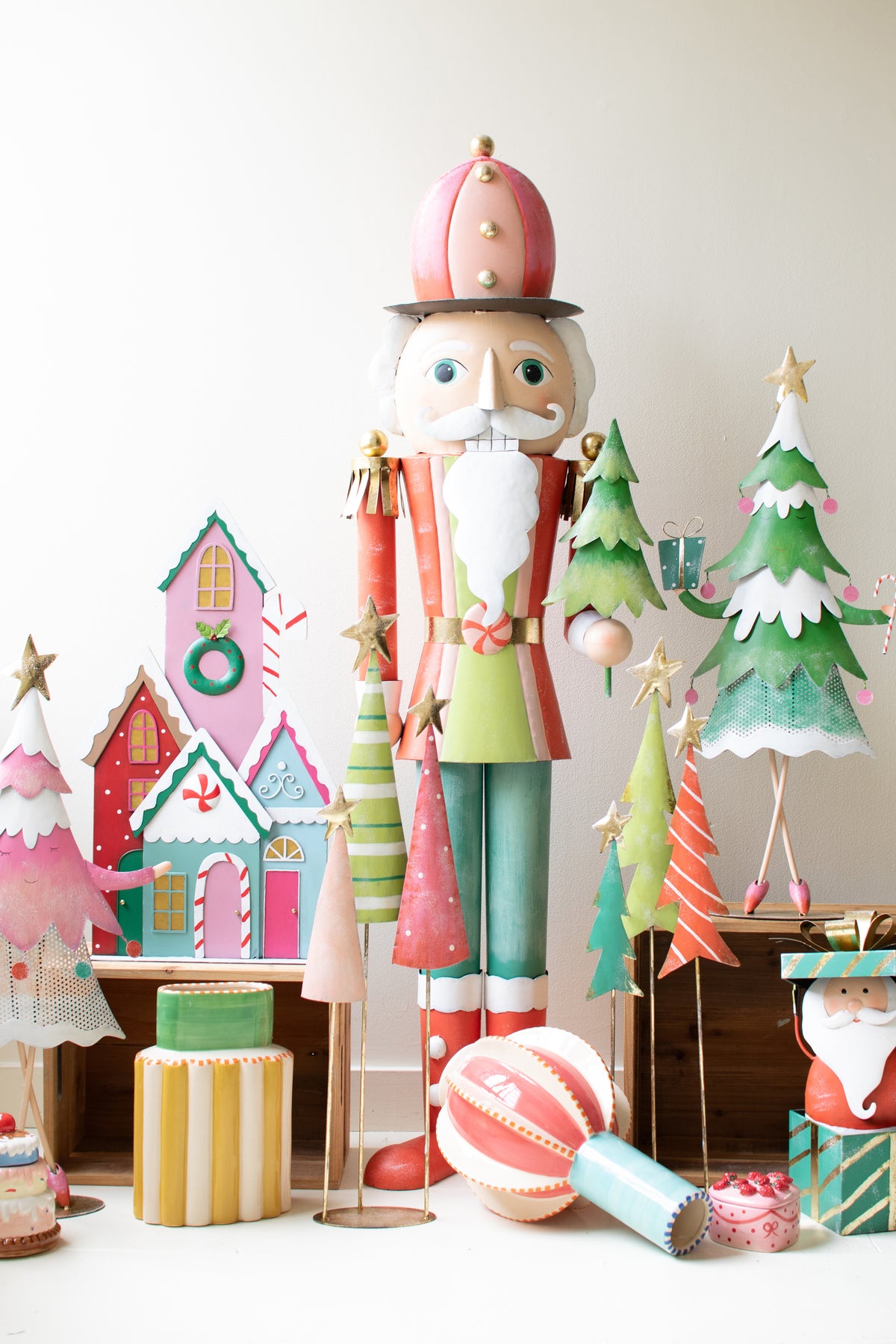 Set of Two Life Size Painted Metal Nutcrackers
