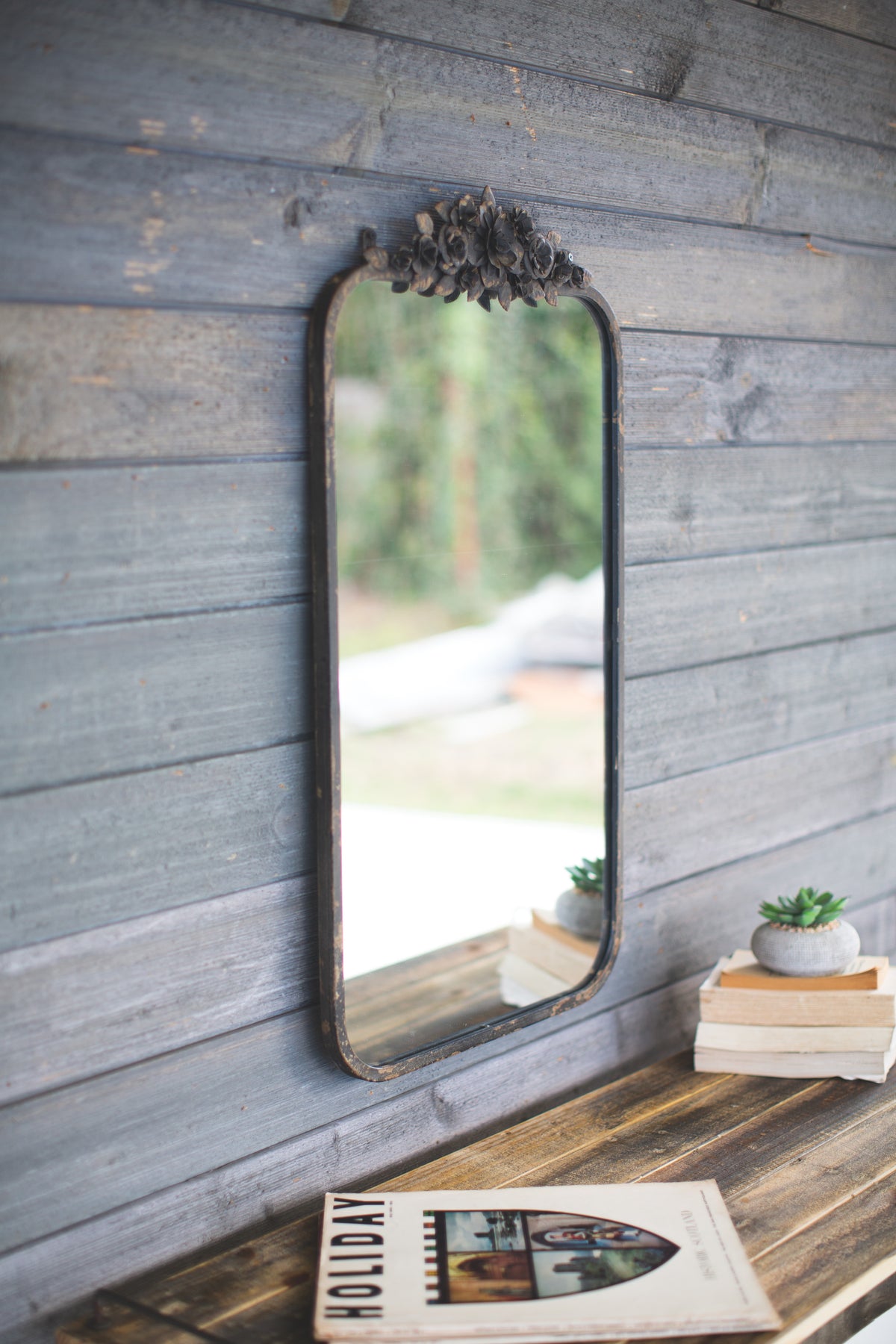 Rectangle Metal Mirror with Flower Details