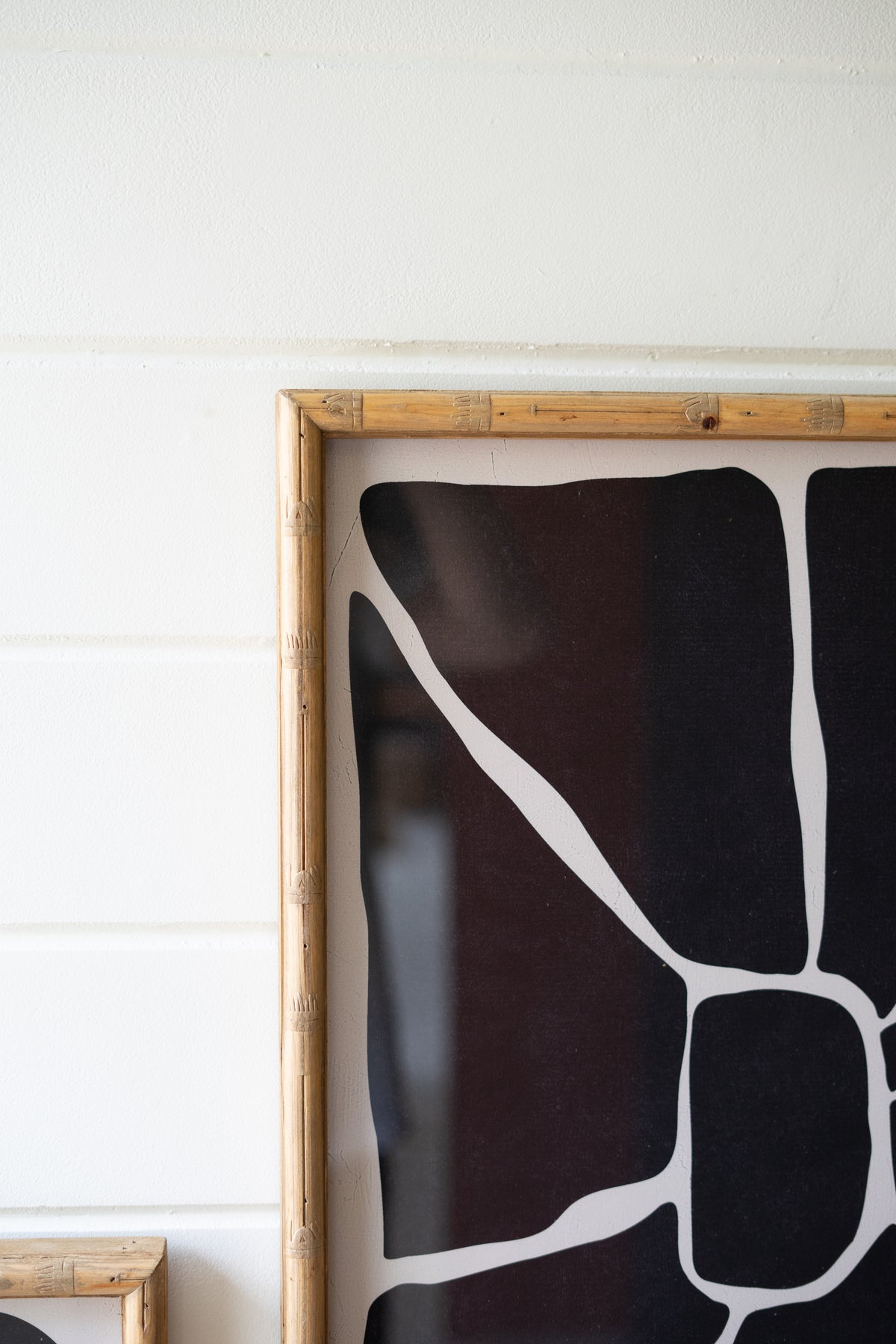 Set of Two Black & White Framed Abstract Prints Under Glass