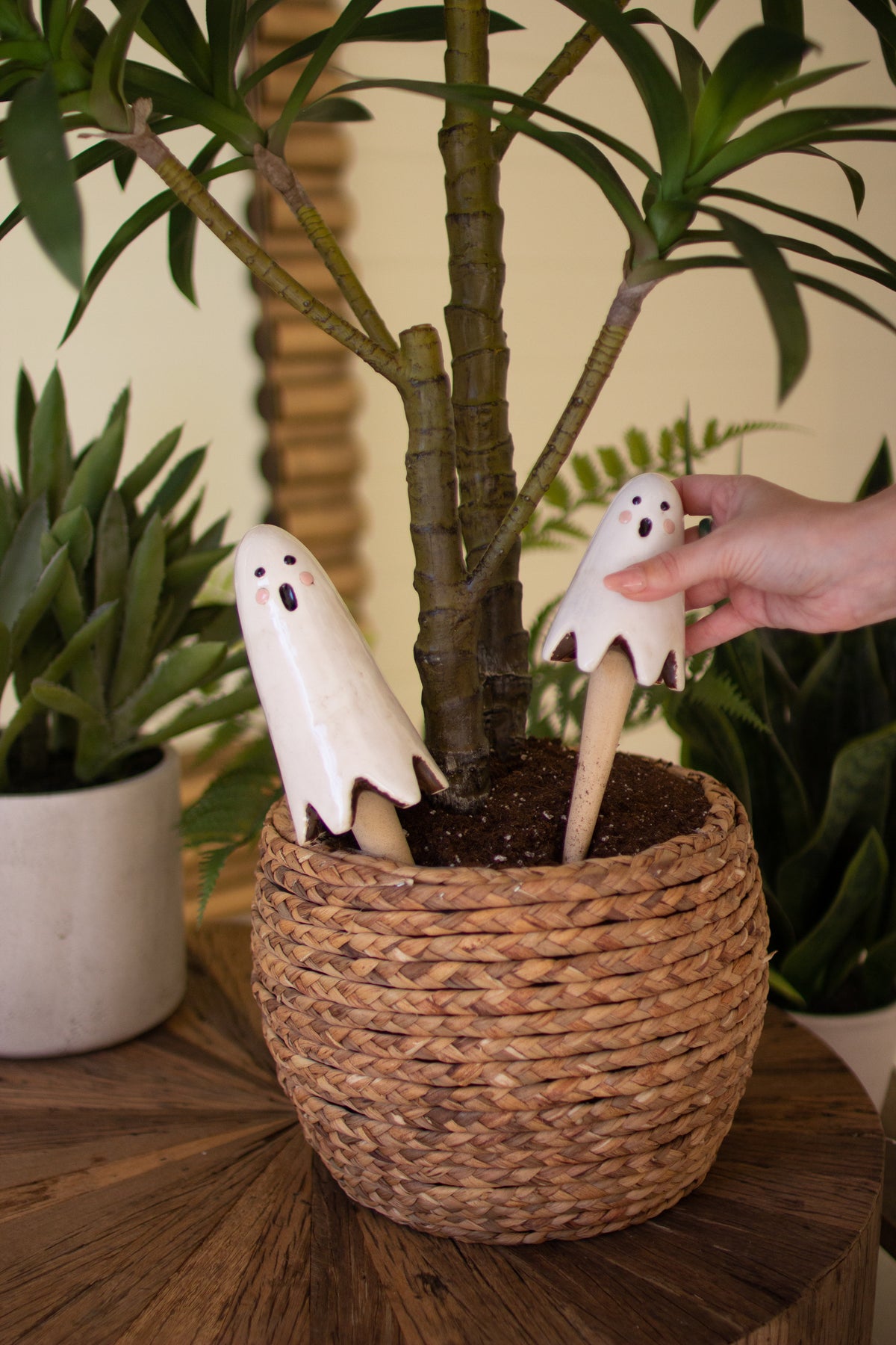 Set of Two Ceramic Ghost Plant Sticks