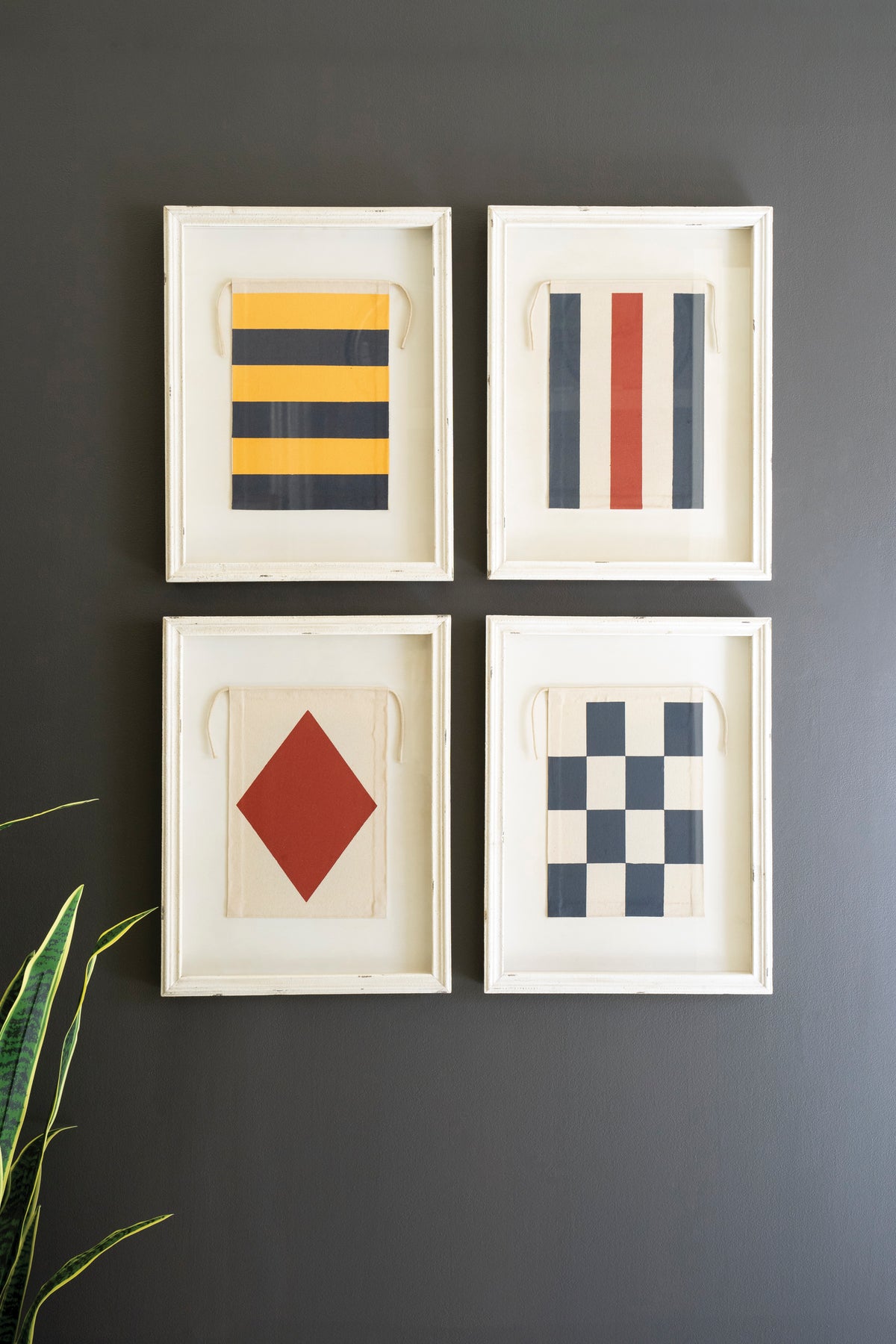 Set of Four Framed Canvas Nautical Flags Under Glass