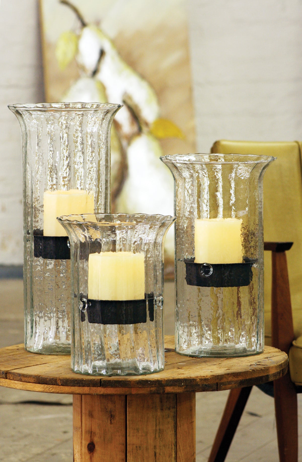 Ribbed Glass Candle Cylinder W Rustic Insert – LARGE