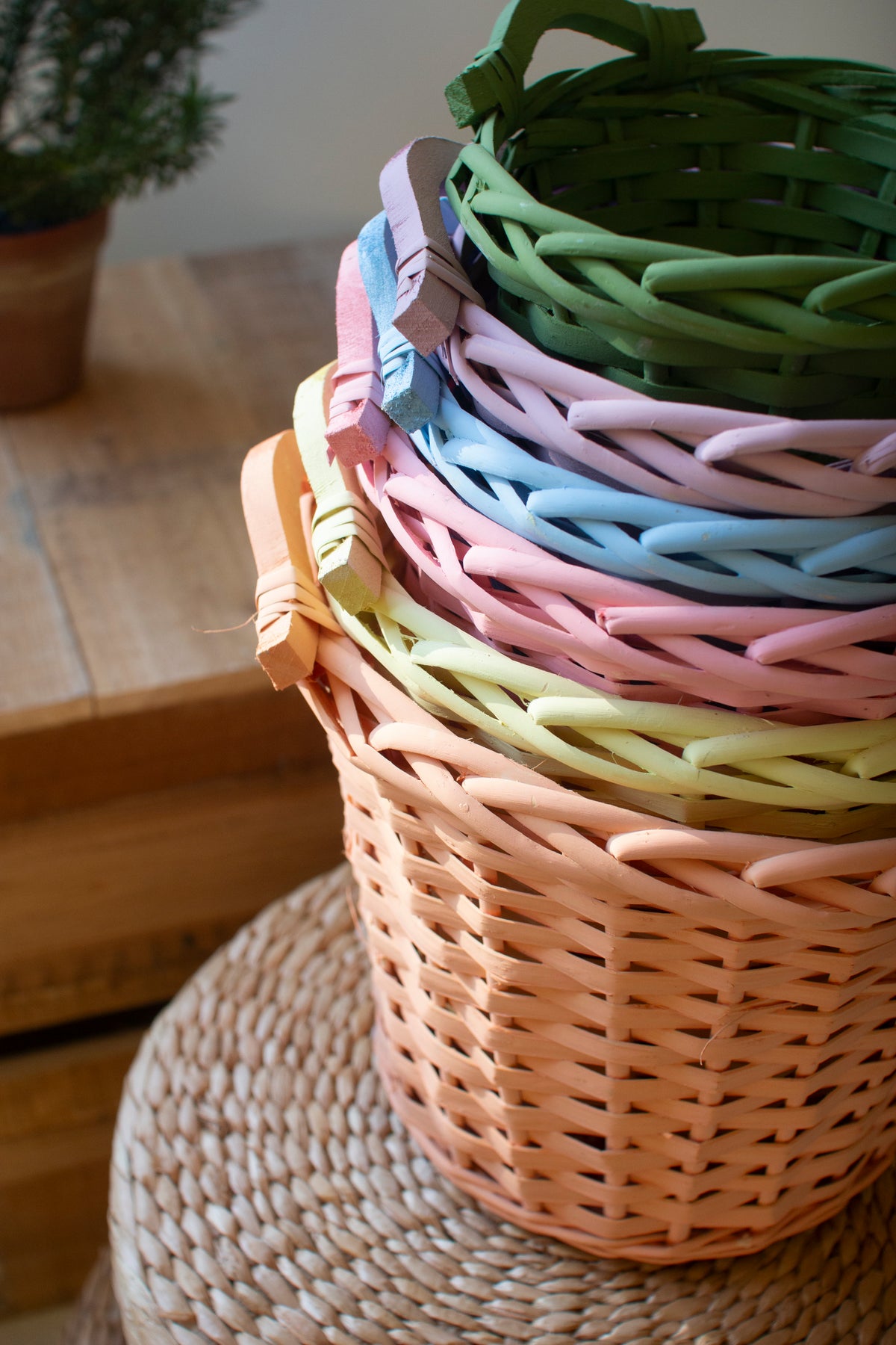 Set of 6 Multi-Color Willow Easter Baskets with Handles